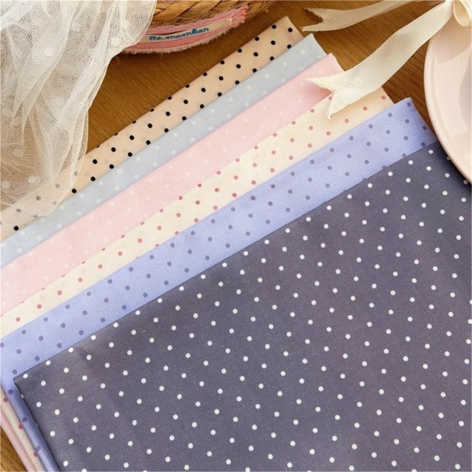 Tela de lunares Tela estampada de lunares algodón, 0,2 cm, tela puntos pequeños coloridos for costura DIY, ropa, vestido, Material funda sofá,5/1/2M(Color5,100X145cm)