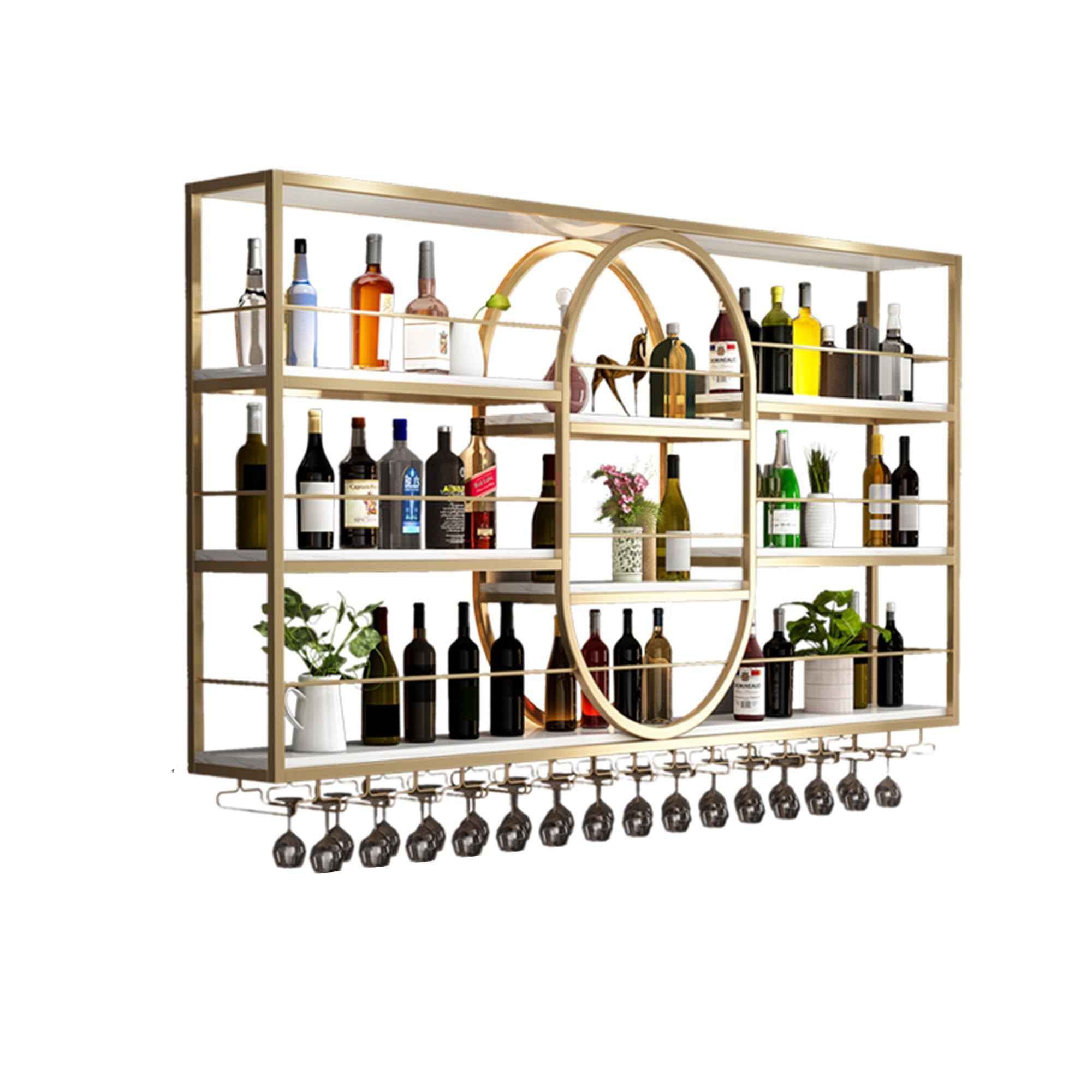 Portabottiglie Vino da Parete Cantinetta Vino Con Porta Calici Striscia Luminosa Portavino Porta Vini Cantina Vini Mobile Bar Mensole Cucina Vetrinetta Spazioso e Ripiani Aperti Decorazione Della Casa