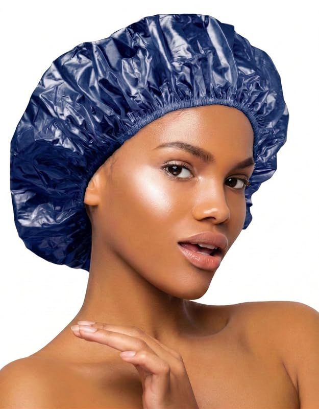 Touca de banho DONNA Comfort Fit reutilizável com elástico, tamanho grande, azul-marinho