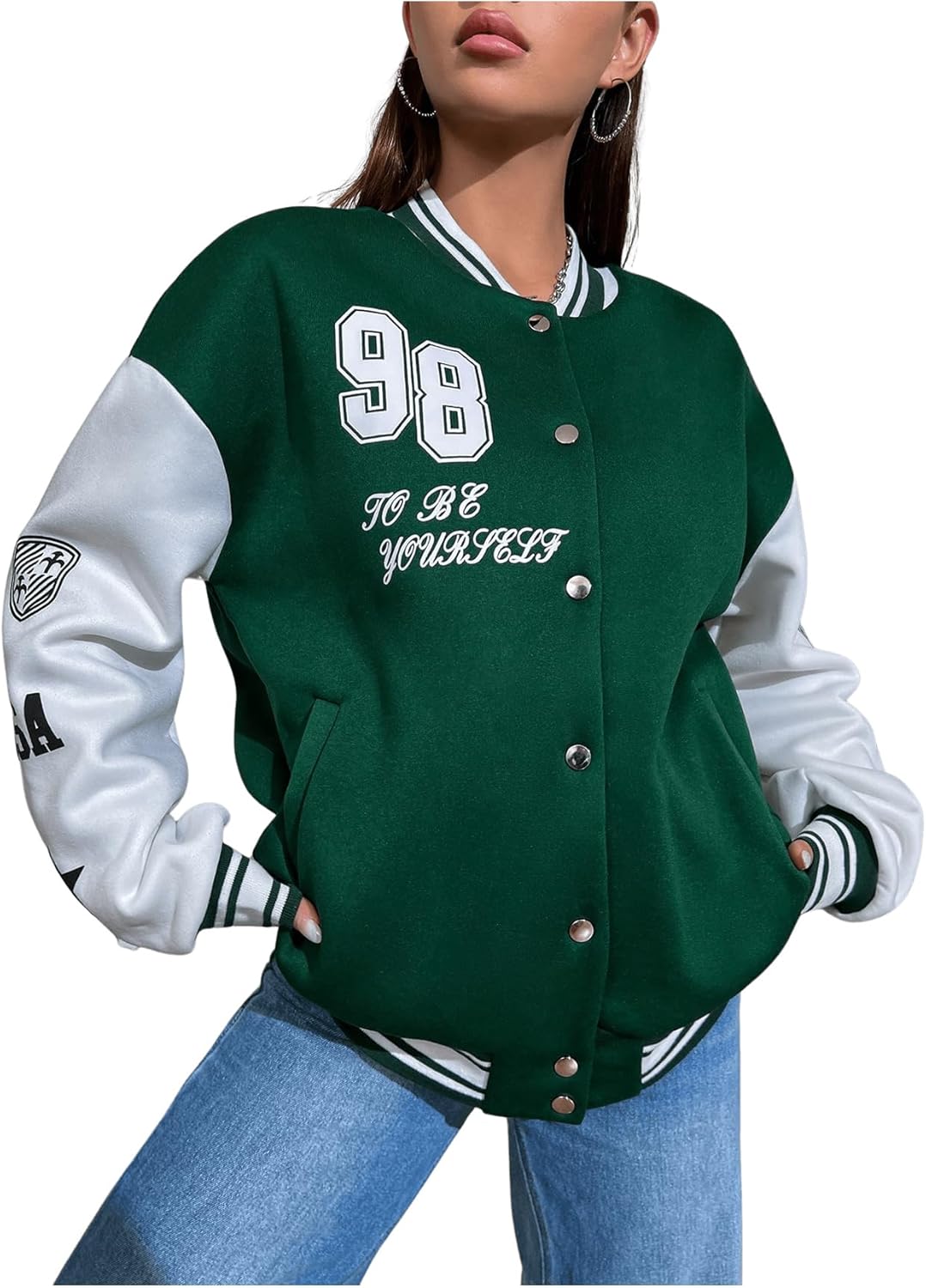 Verdusa Women's Loose Bomber Jacket Colorblock Kuwait Ubuy