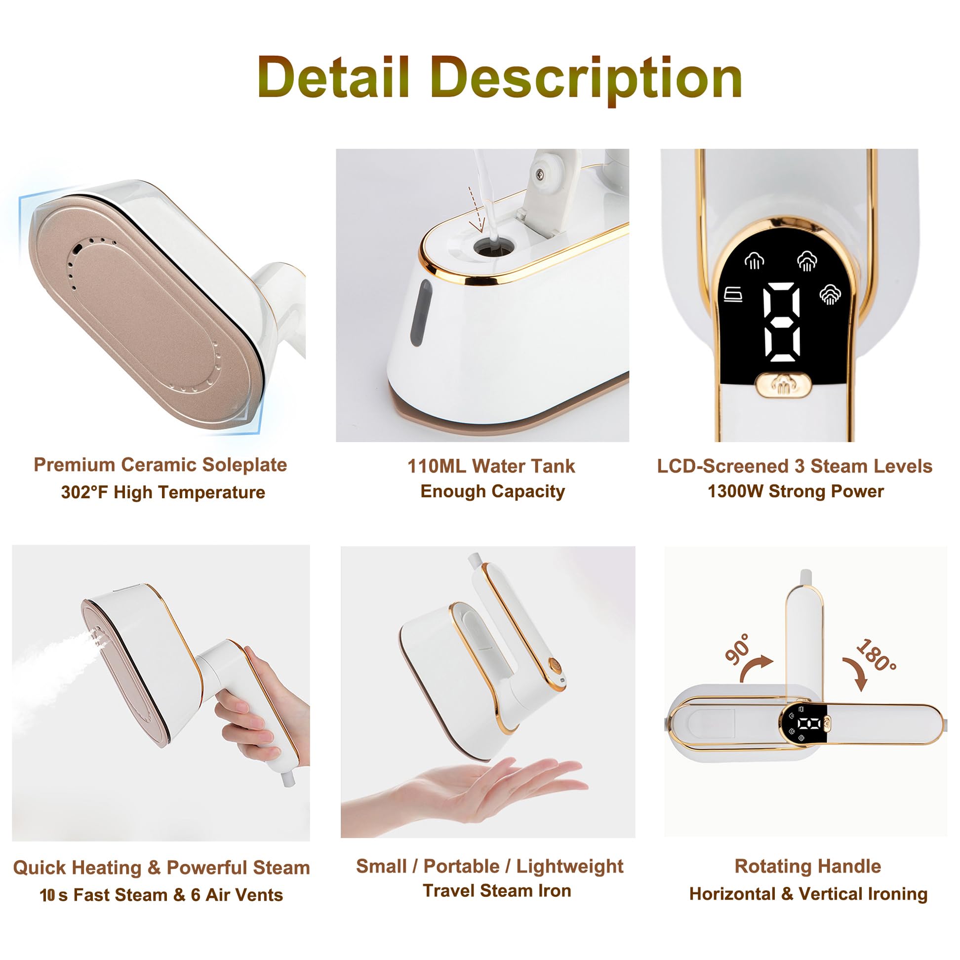 Vaporizador portátil - Plancha de Viaje - Vaporizador de ropa manual plegable con rotación de 180° - Calentamiento rápido en 10 segundos