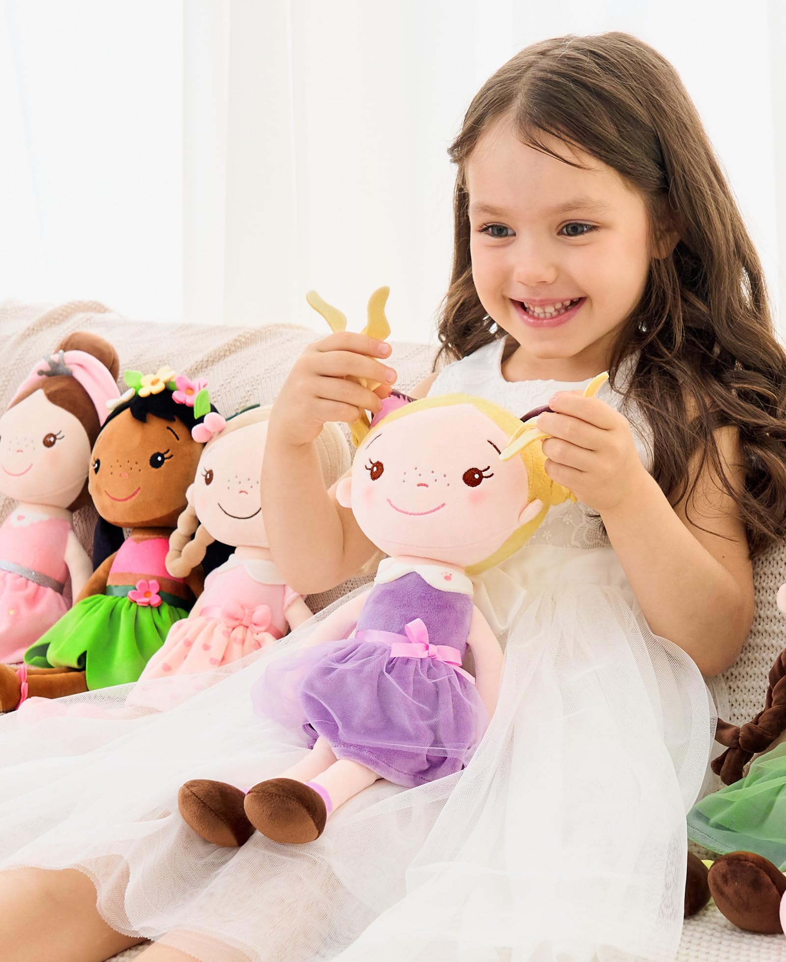 GAGAKU Morbida bambola di stoffa 40 cm bambole angelo custode, regalo di battesimo per bambine peluche portafortuna per bambini dai 3 ai 5 anni - gattina