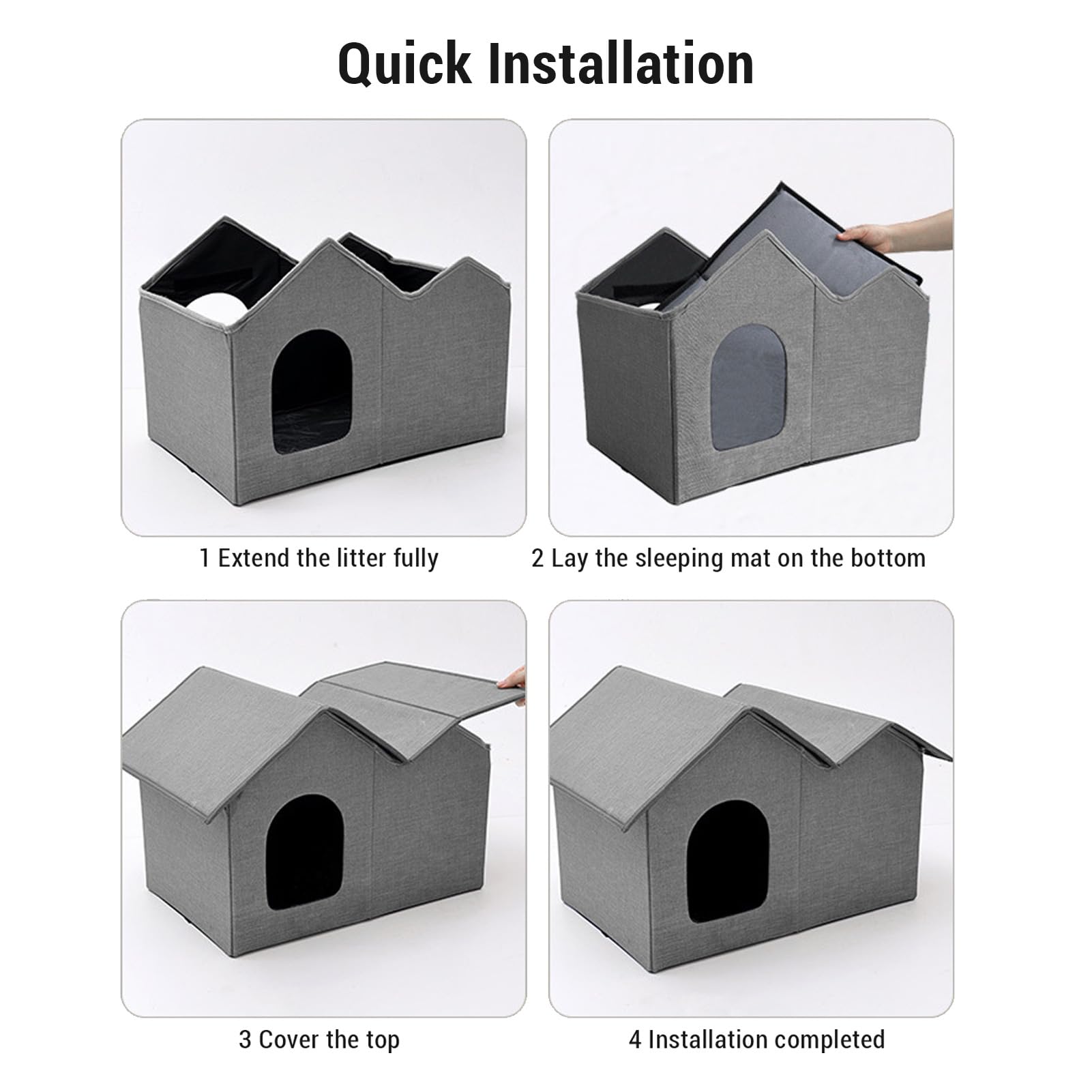 Sxhlseller Tenda Rifugio per Gatti Resistente all'acqua |Spaziosa Cuccia per Gatti Chiusa per Interni Ed Esterni, Rifugio Portatile per la Privacy per Piccoli Spazi, Grigio Scuro 64x43x39 Cm