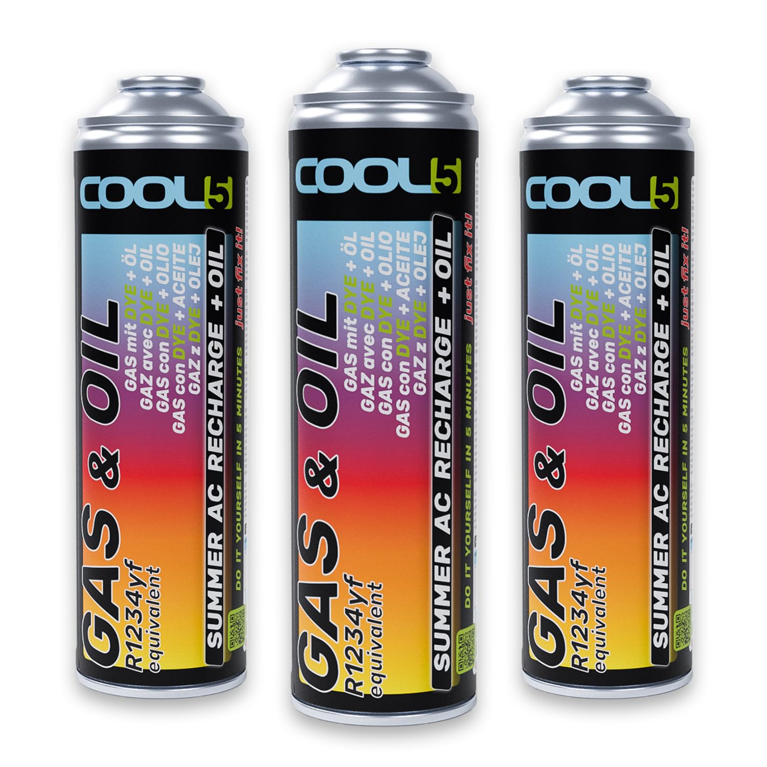 3 X Summer AC Recharge + Olio – refrigerante con Olio – Gas di Ricambio per Aria condizionata Auto – Set di Ricarica climatica Auto – Aria condizionata refrigerante – Gas di Ricarica – per Auto