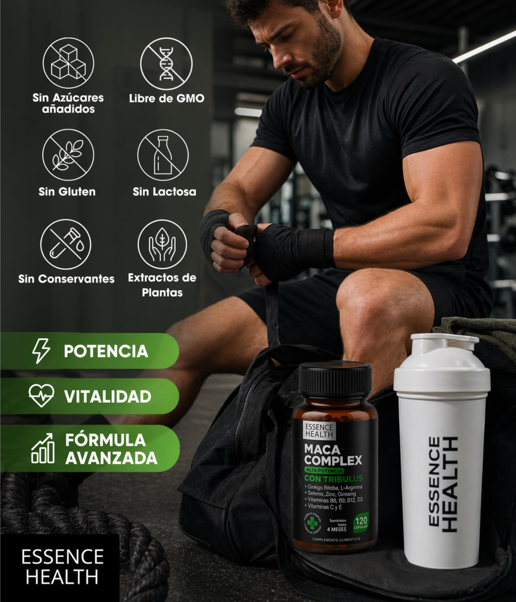 Maca Andina Negra Complex Alta Potencia | Maca Peruana con Tribulus y Ginseng | 120 Cápsulas Veganas | Mejora Equilibrio Hormonal | Rendimiento Ánimo Fuerza y Vitalidad |