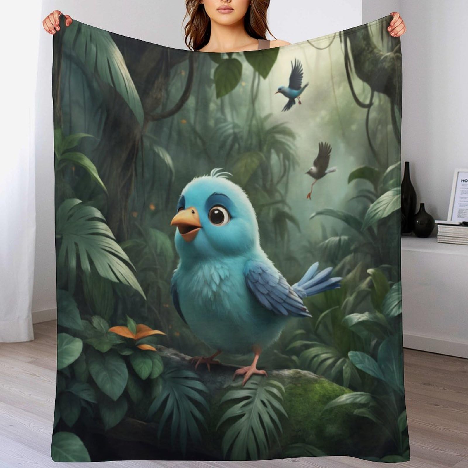 Couverture salon douce flanelle polaire oiseau mignon au fini haut de gamme
