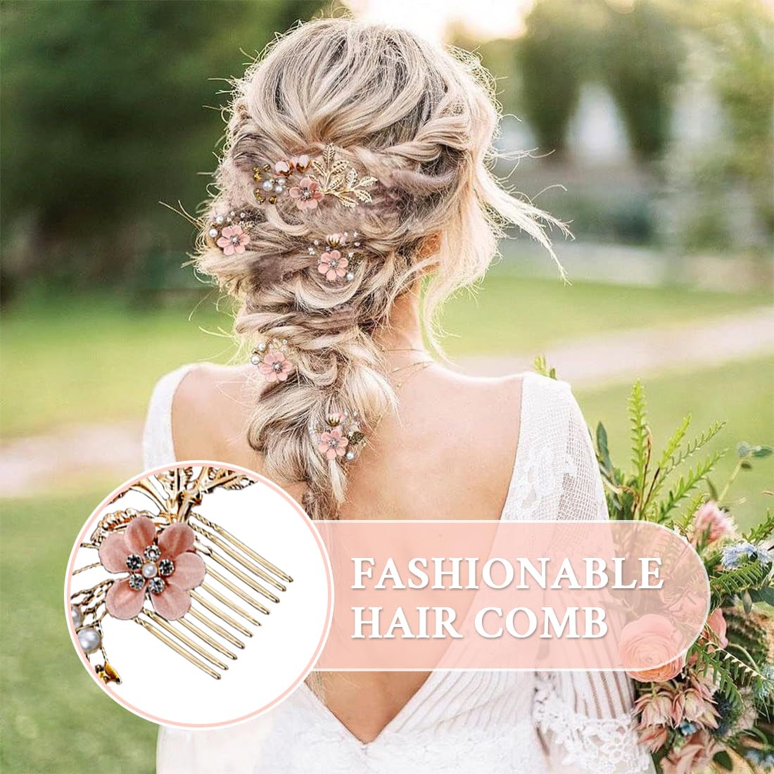 Set di 4 Fermagli Capelli Sposa, Pettine per Capelli da Sposa con Perle,Accessori Capelli Sposa con Strass Rosa,per Accessori per Capelli da Sposa Fascia da Sposa