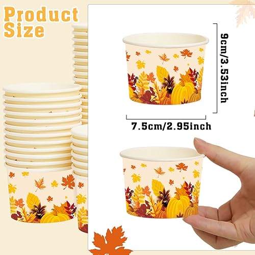 Miniatura 3 de gisgfim 50Pcs Thanksgiving Snack Bowls, Fall Disposable 9 oz Paper Treat Cups Autumn Themed Dessert Bowls Soup Cups for Hot or Cold Food Party
