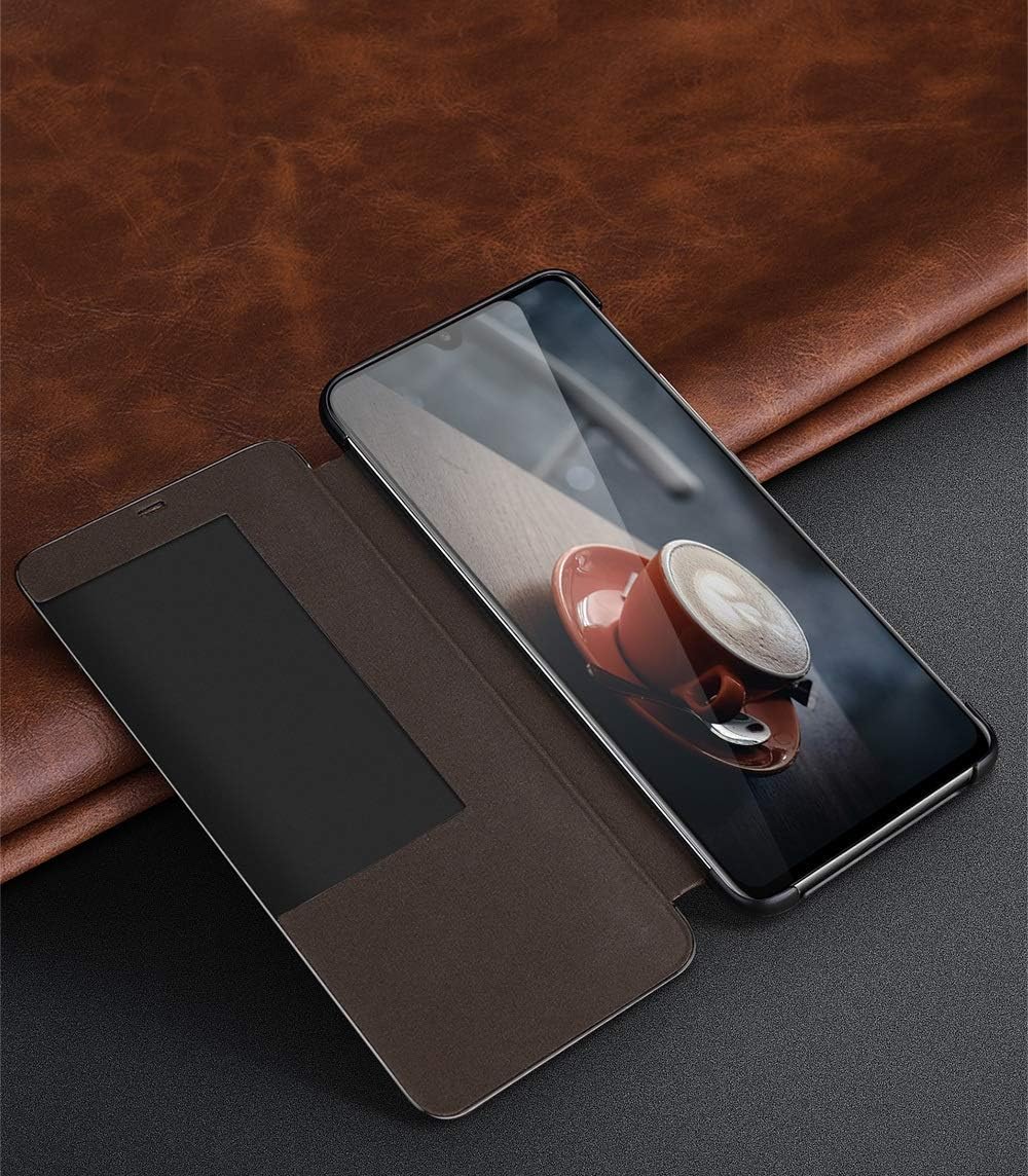 Smartphone Flip Cover Compatible with Huawei Mate 20 Pro Case View Clear Smart Window,Luxury Flip Slim Mirror Hard PC Leather Flip Shockproof Protective Cover Compatible with Huawei Mate 20 Pro Phone