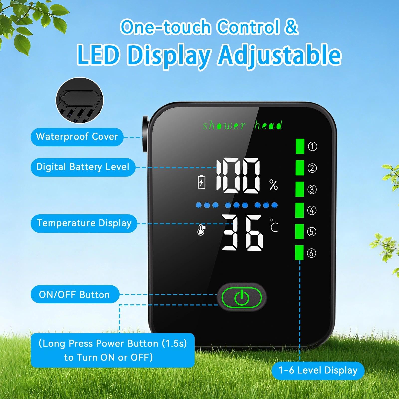 Doccia da Campeggio,8000 mAh Doccia Portatile Ricaricabile,Doccia Campeggio,con Doccia Filtrabile, Display Intelligente a LED,Doccia Esterna per Campeggio