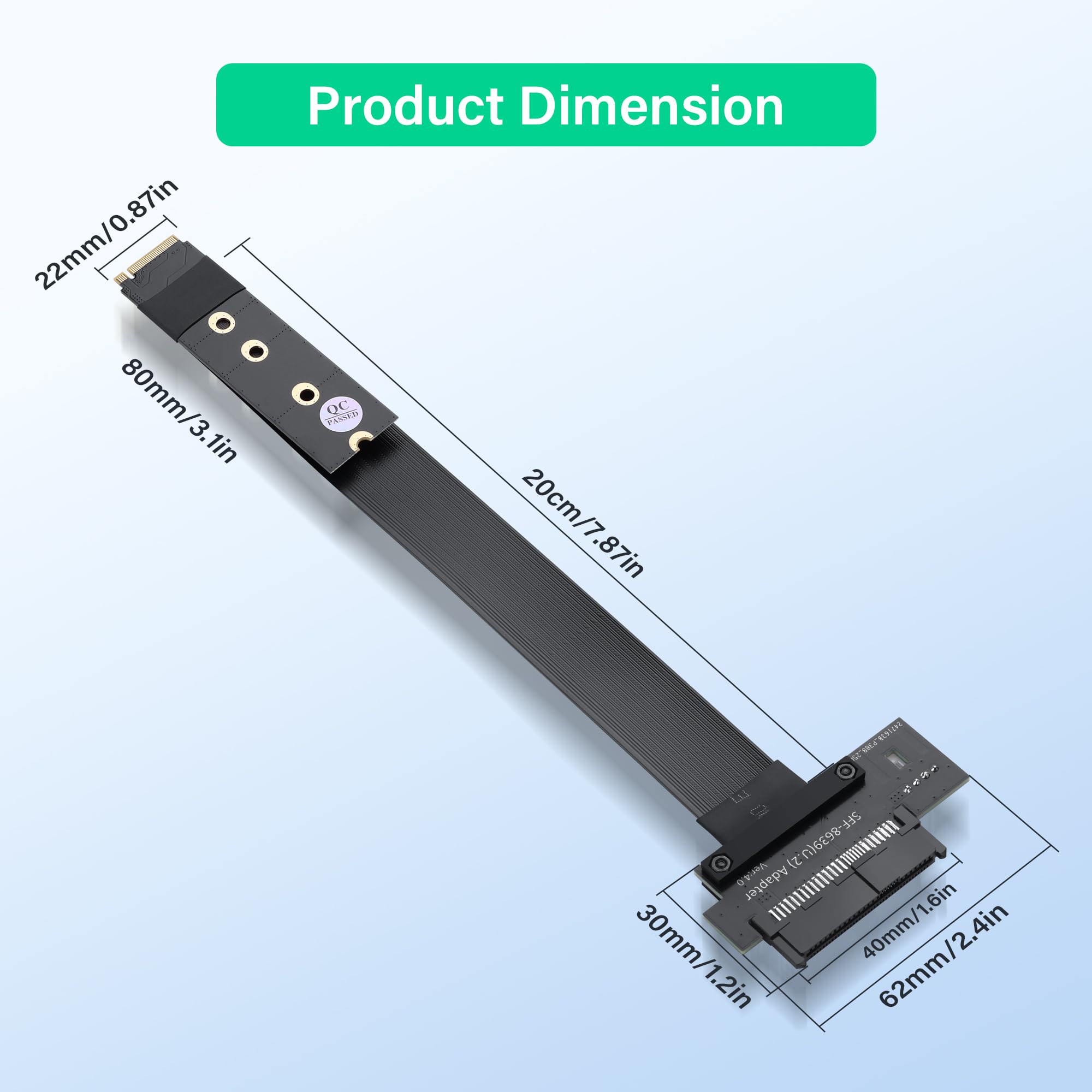 Câble hôte M.2 M-Key PCI-E4.0 2280 NGFF vers U.2 SFF-8639 20 cm compatible SSD NVMe