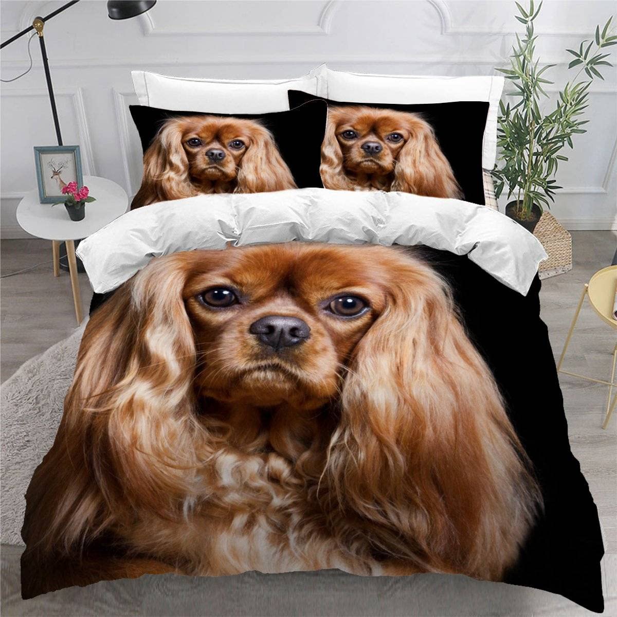 Housse de Couette Cavalier King Charles 200x200 Anti-Plis Lit Microfibre Douce