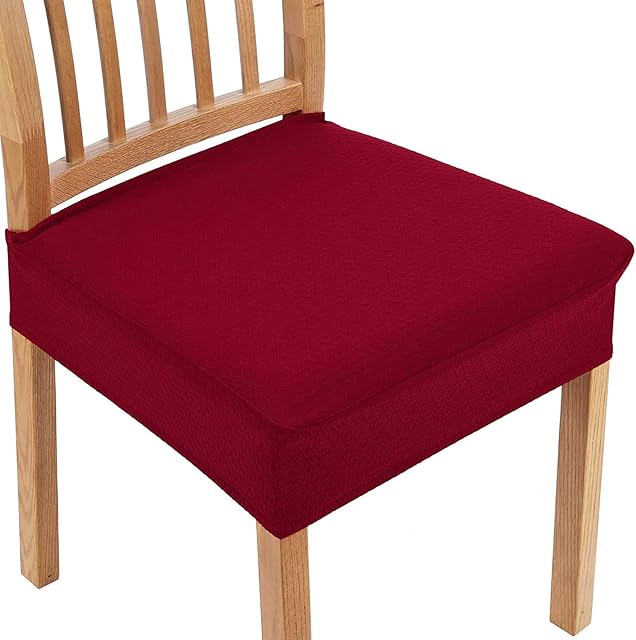 smiry Dining Chair Seat Covers, Jacquard Dining Chair Seat Protectors, Set of 4, Wine Red
