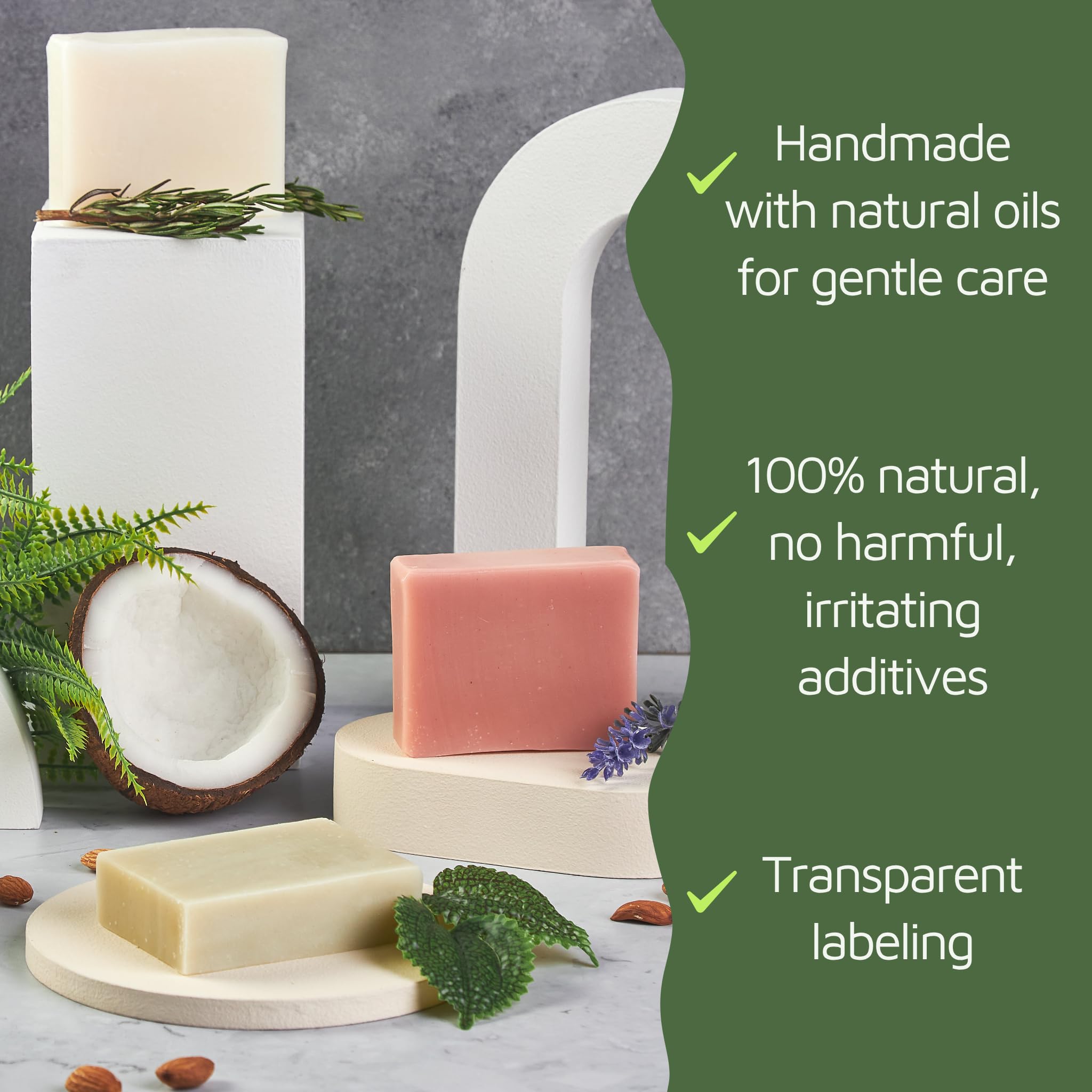 Natural Vegan Plant-Based Bar Soap with Coconut, Almond & Shea Butter