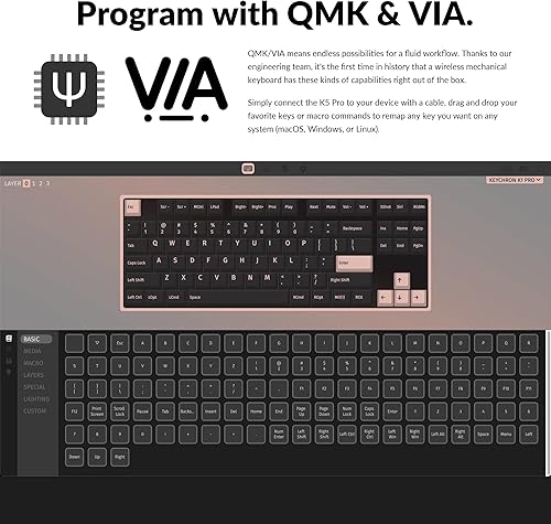 Miniatura 2 de Keychron K1 Pro TKL Layout Ultra-Slim QMKVIA Teclado mecánico inalámbrico con cable USB Bluetooth personalizado con interruptor rojo Gateron de