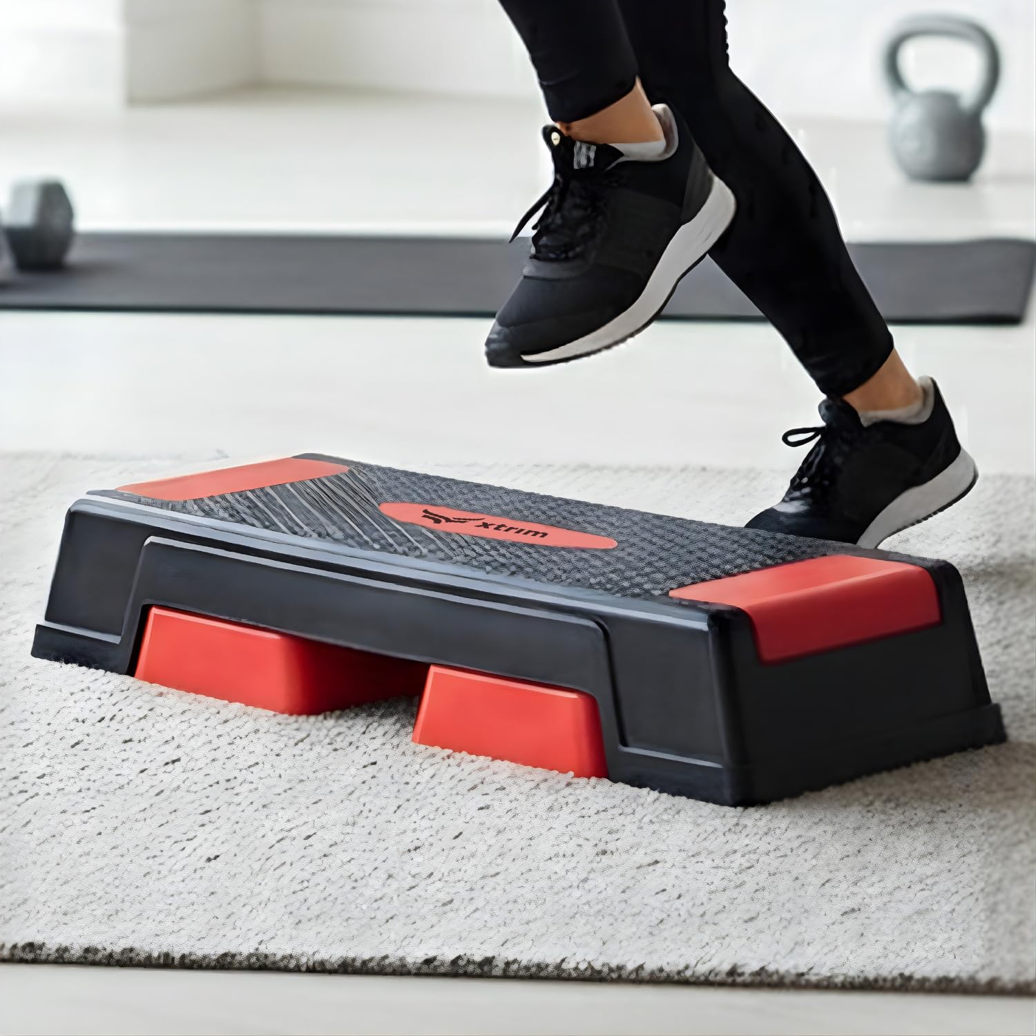 Xtrim Aerobic Stepper with 2 Height Adjustments, Supports 440 lbs or 200 Kgs, Non-Slip Step Platform, Heavy-Duty Adjustable, Customisable Heights 4" & 6", Ideal for Cardio, Fitness & Home Gym, Red-picture-46