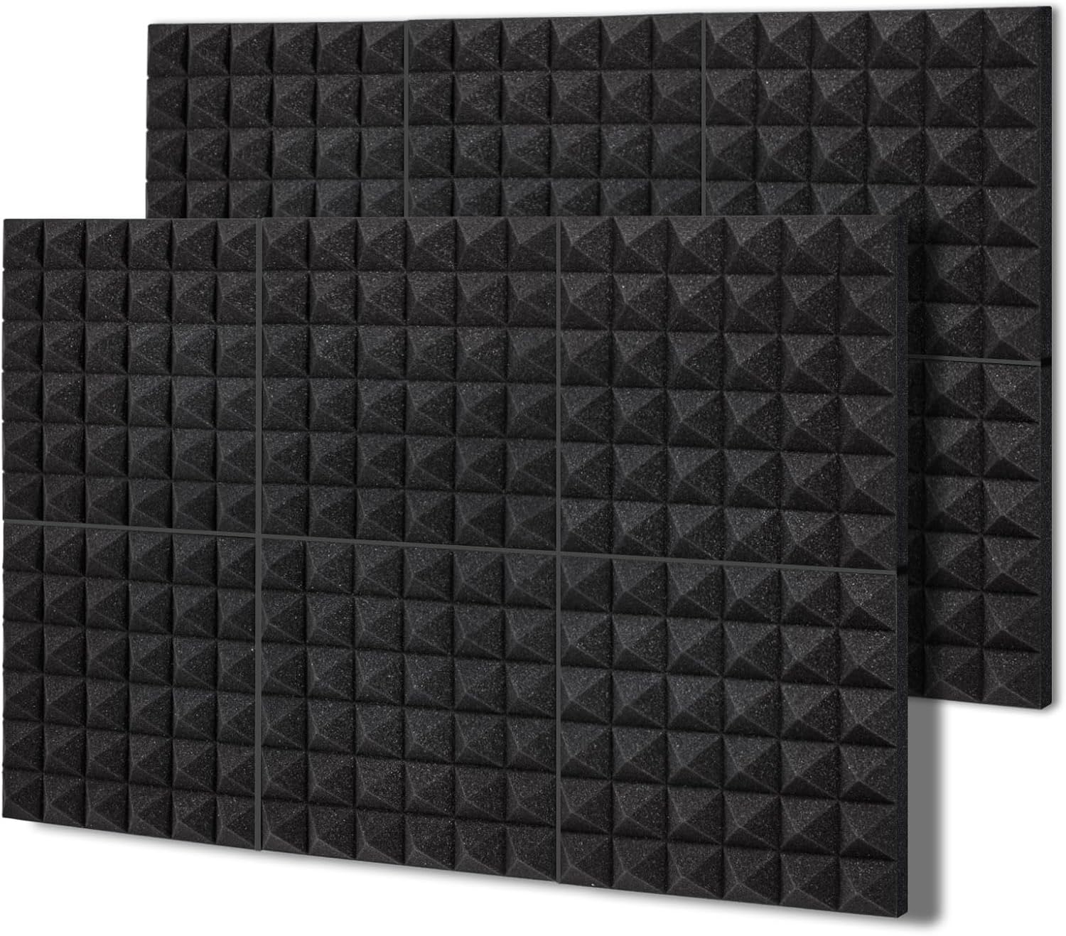 TroyStudio Thick Acoustic Foam Panels, 12 X 12 X 4 Inch 12 Pcs Broadband Sound Absorbing Foam, Dense Soundproof Padding Tile, Recording Studio Foam Absorber, Pyramid Decorative 3D Wall Ceiling Panel