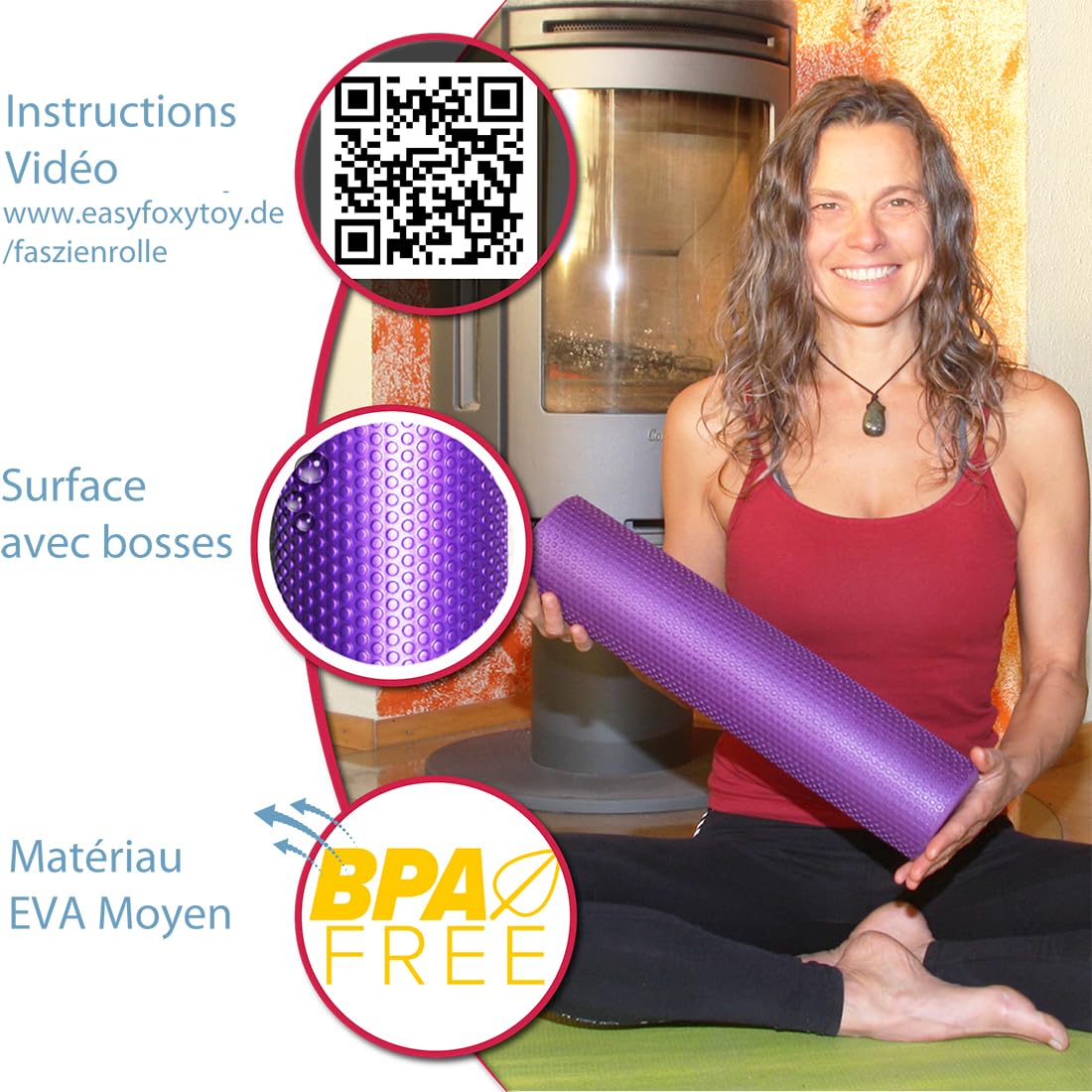 Rouleau de Massage Dos en Mousse EVA; Soft Trigger Point Fascias Foam Roller pour Relaxation et Recuperation Musculaire; Rouleau Massant Yoga Pilates étirement du Dos