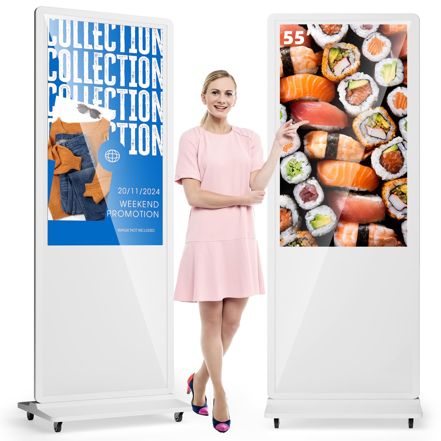 55 Inch Digital Signage Display Touchsreen, Advertising Kiosk IPS LCD Screen, Indoor Floor Standing Customizable Commercial Totem, Android System, Interactive Display Poster Auto Media Player
