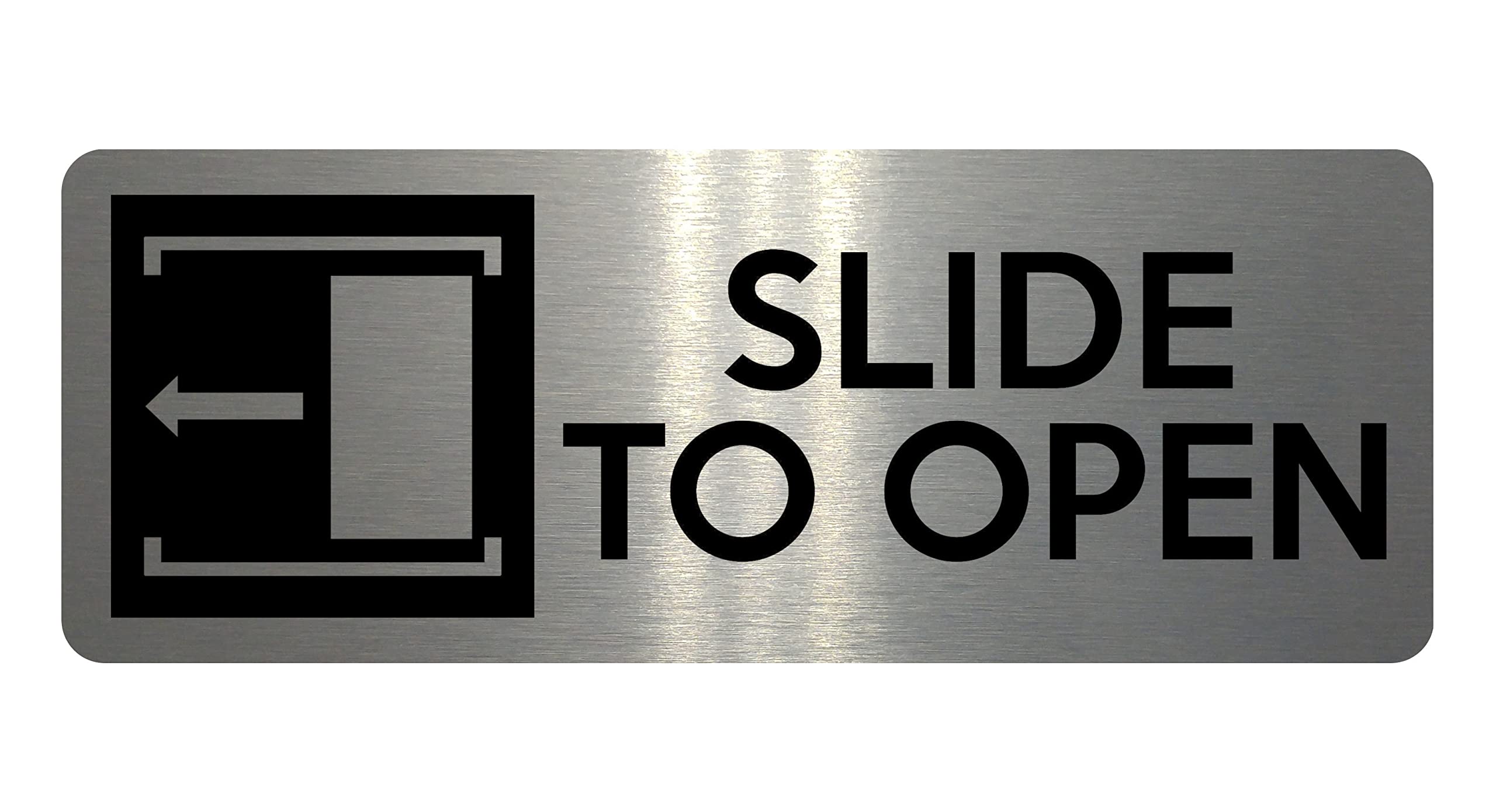 1544 SLIDE TO OPEN Direction Left Metal Aluminium Plaque Sign House Door Office (120x40mm, Brushed Silver)