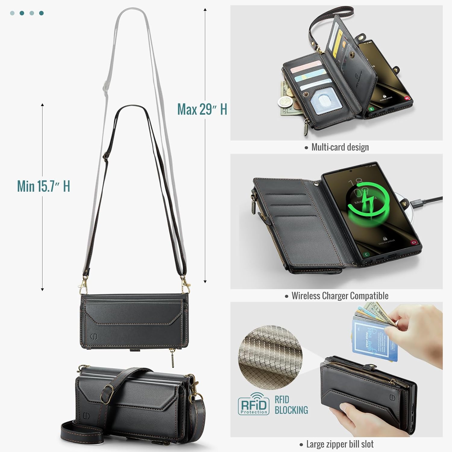 Strapurs Wallet Case Compatible with Samsung Galaxy S25 Ultra 5G RFID Blocking 10-Card Holder Soft PU Leather Magnetic Snap Strap Zipper Pocket Phone Case Fit for Galaxy S25 Ultra - Black