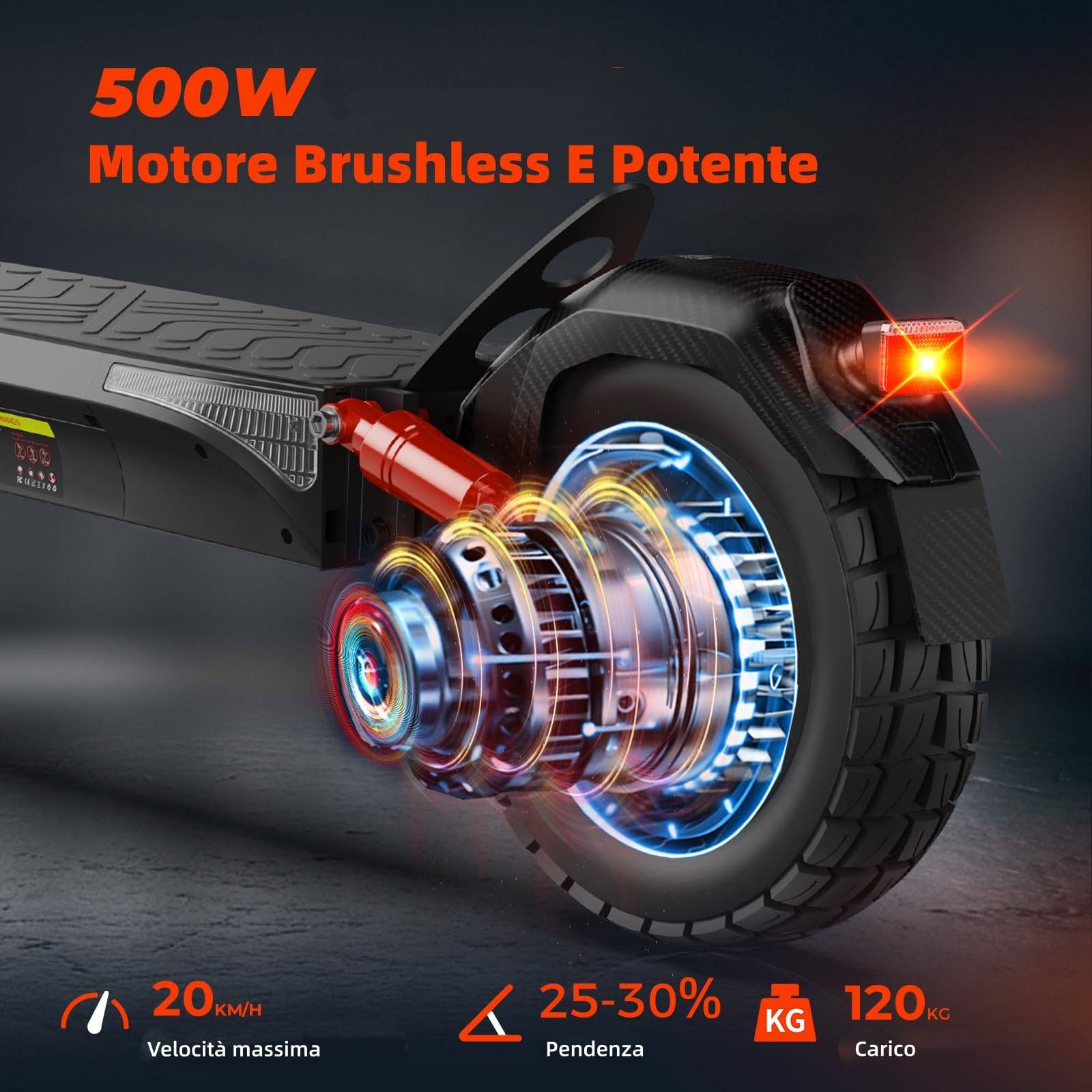 iScooter Immatricolabile 500W Monopattino Elettrico Adulto con Frecce, Autonomia di 60 KM, 10" Monopattino Elettrico Pieghevole, App, Carico 150 KG, Antifurto, Borsa