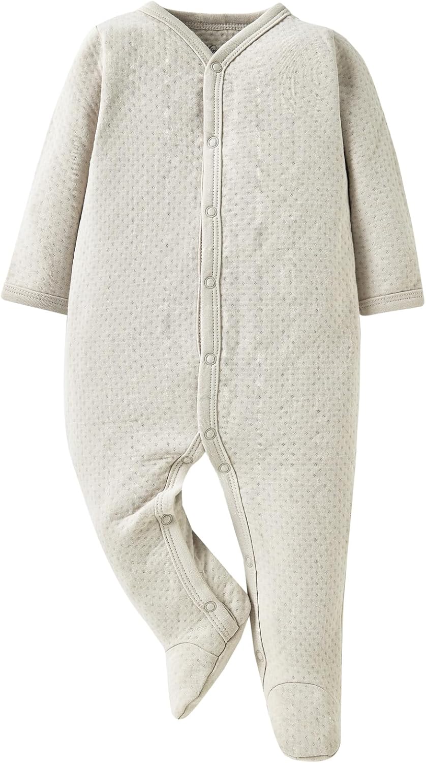 Baby Fall Outfit Footie Jumpsuit Long Sleeves Playsuit Wither One-piece Air Layer Clothing for 0-12 Months