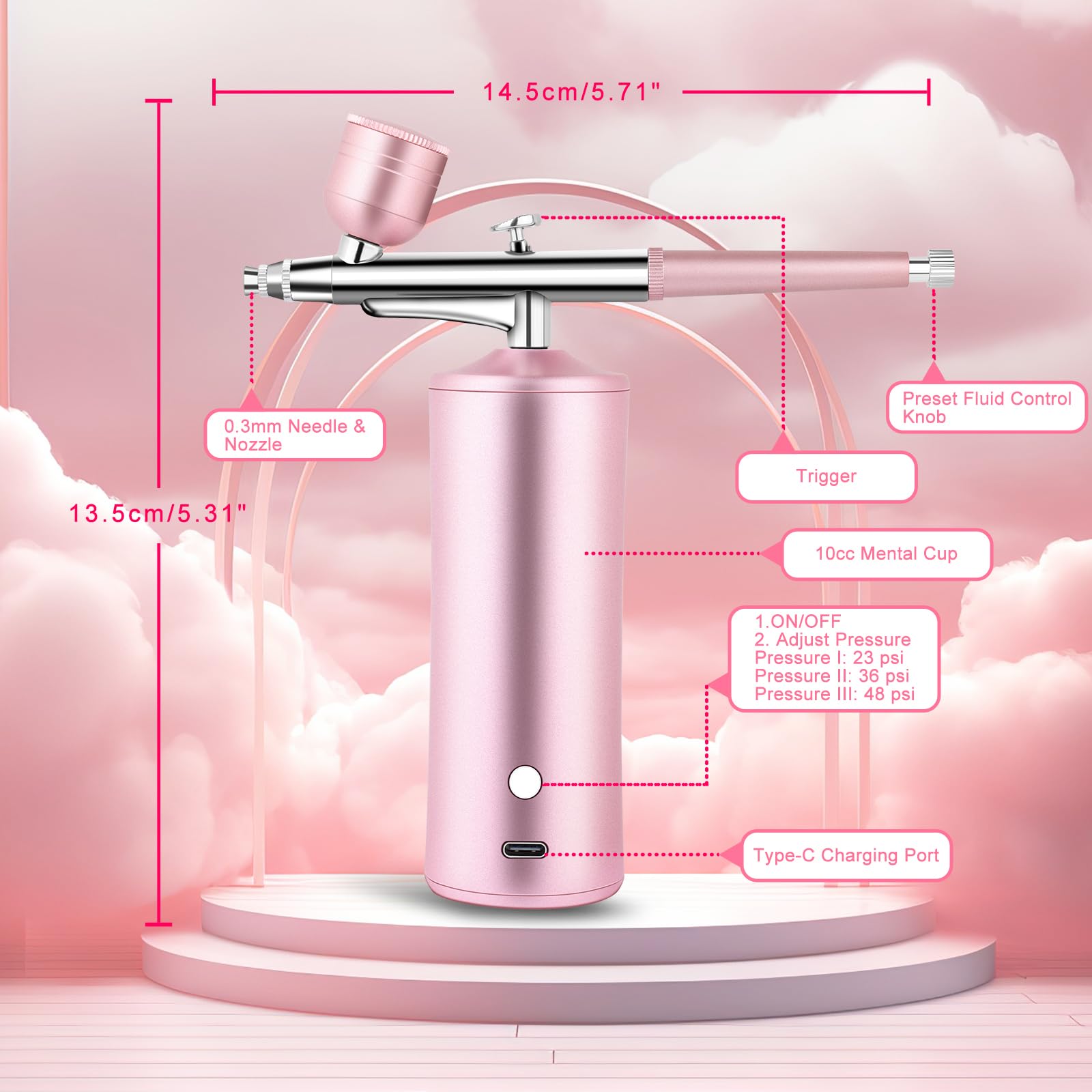 Aerographe Kit Complet, Viafexna Compresseur Aérographe Haute Pression, Injecteur D'Oxygène, pour L'Hydratation de la Peau, L'Art des Ongles, Tatouage, Peinture, Maquillage, Gâteau, Coupe de Cheveux