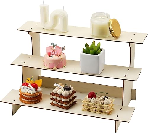 Miniatura 1 de Soporte de exhibición de mesa al por menor de 3 niveles, elevador de madera portátil, estante de exhibición recto, soporte de exhibición de madera