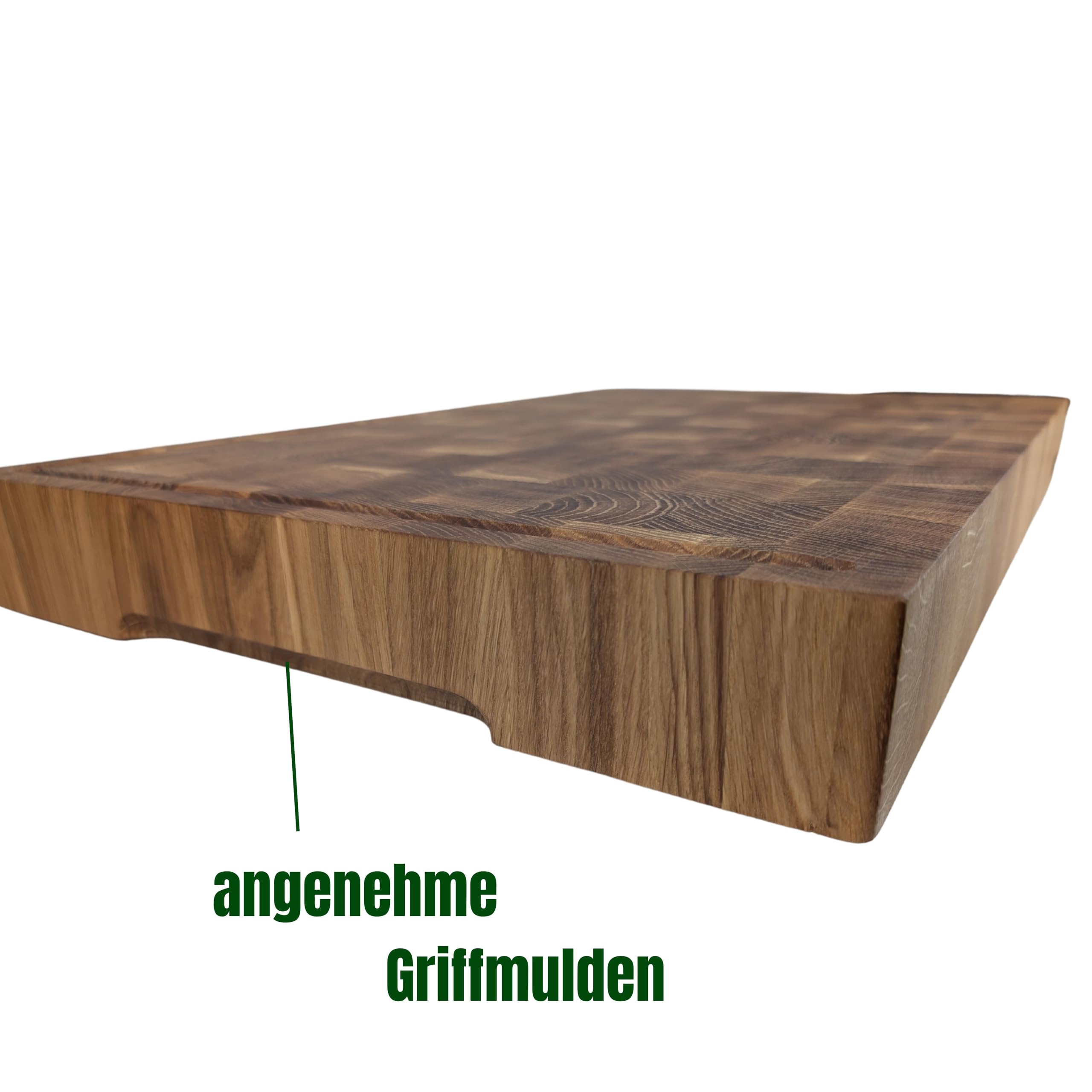 Hackblock Premium Stirnholz XXXL EXTRA Groß Brett Eiche 60x40x6 cm – Tranchierbrett aus Eichenholz, mit Saftrillen, Rutschfeste Füße, Langlebiges Küchenbrett, Stirnholzbrett, Holzbrett