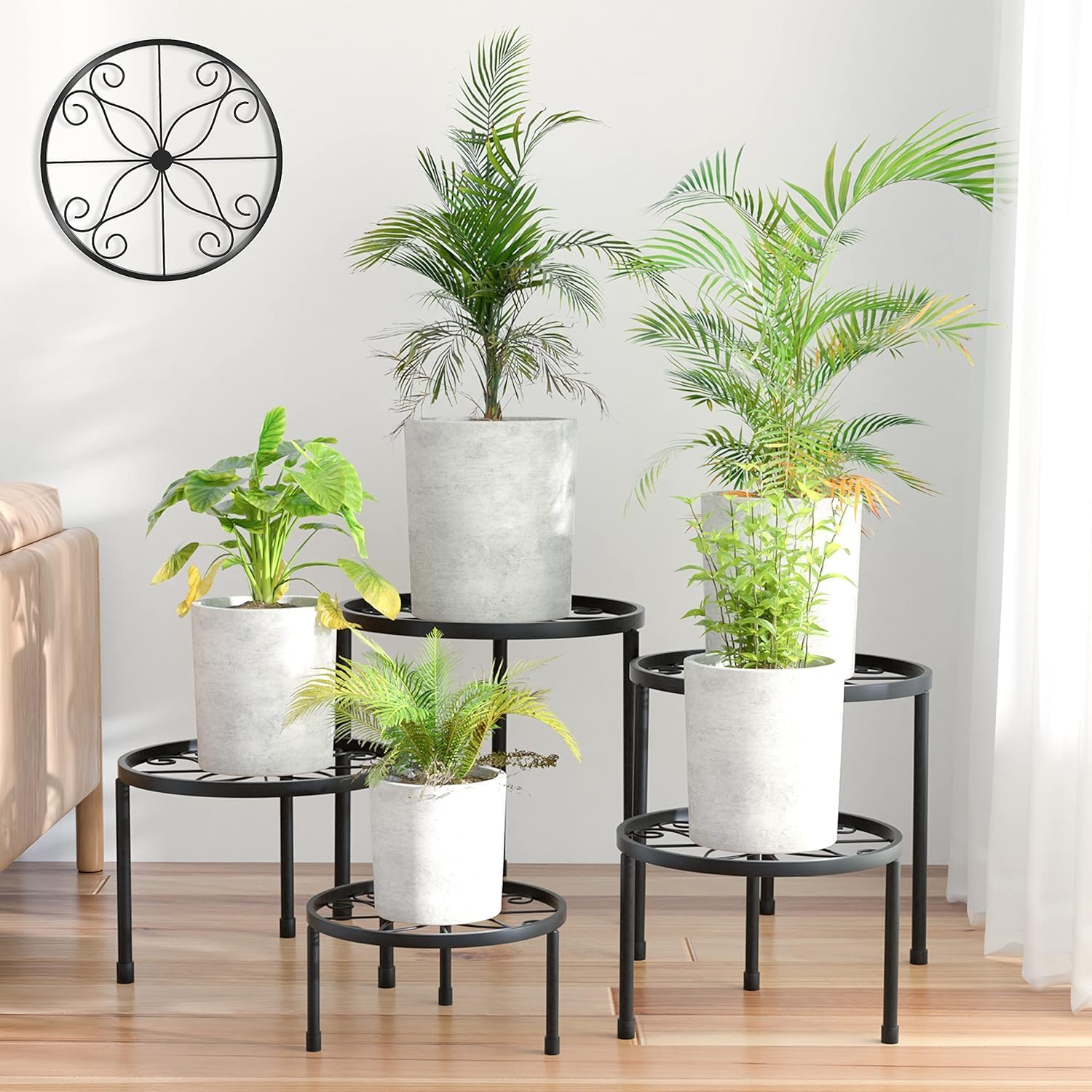 Ziwijity 5er-Set Blumenständer aus Metall, Pflanzenständer für Innen Außen Garten Pflanzen,Blumentopf Ständer für Pflanzentreppe, Anti-Rost Eisen Display Rack für Haus & Garten Dekoration (Schwarz)
