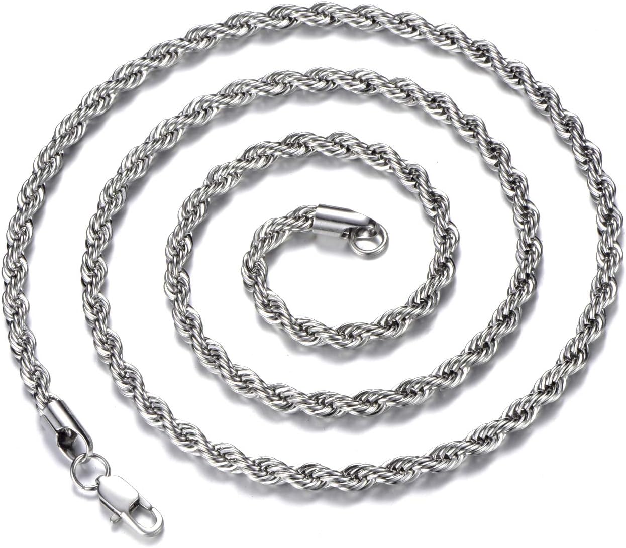 Stainless Steel Chain 925 Silver Rope Chains 3-5mm Twist Rope Necklace 14-30 Inch