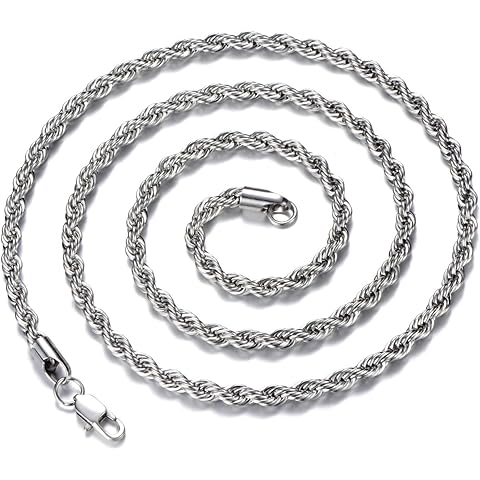 FEEL STYLE Stainless Steel Chain 925 Silver Rope Chains 3-5mm Twist Rope Necklace 14-30 Inch