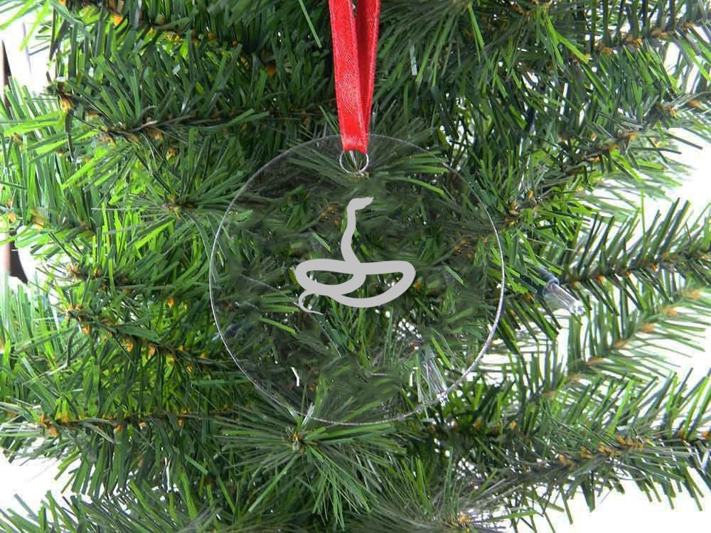 Personalisierte Custom Schlange Acryl klar zum Aufhängen Weihnachtsbaum Ornament mit roter Schleife