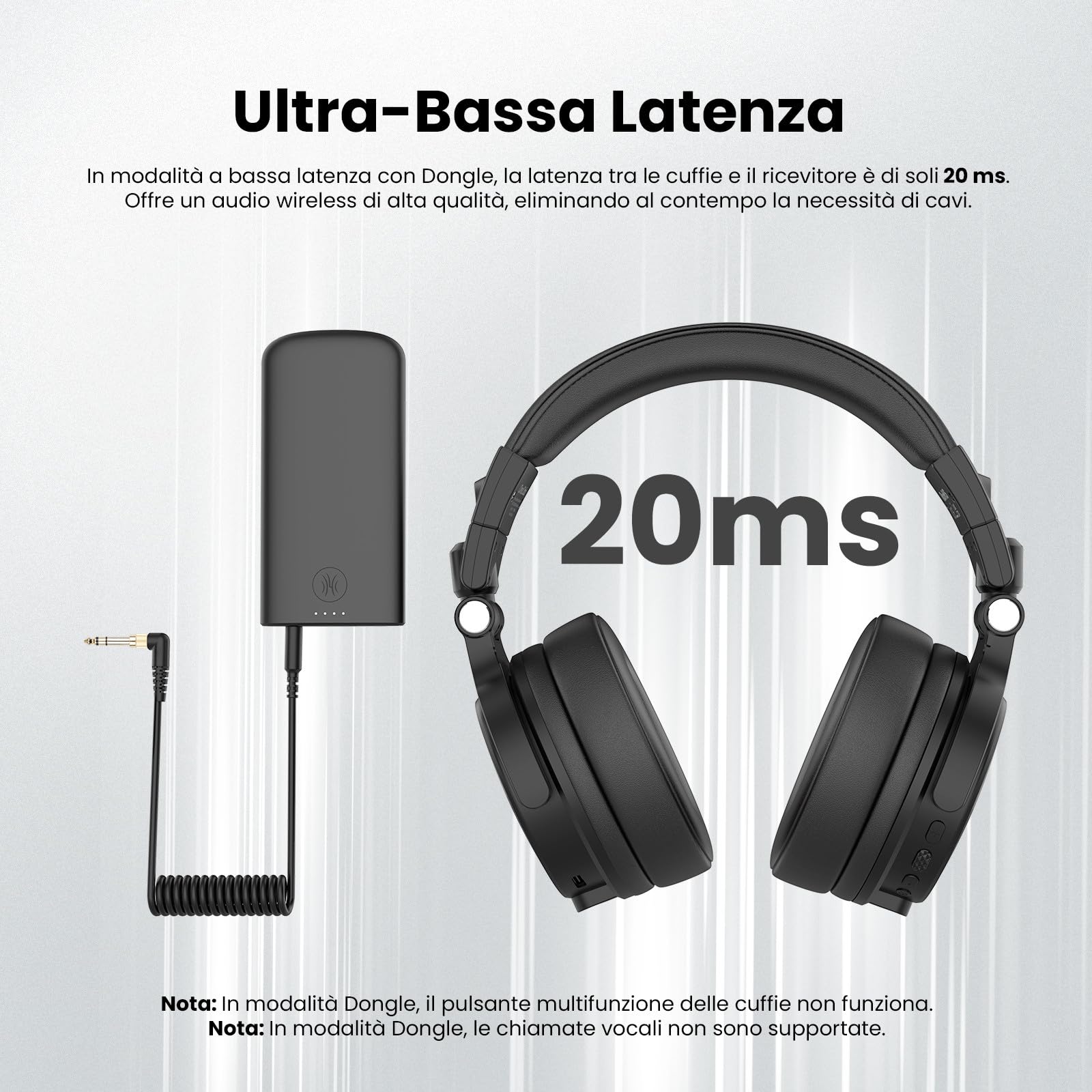 OneOdio Studio Max 1 Cuffie DJ Over Ear 120 ore di riproduzione,Hi-Res/LDAC Audio,bassa latenza di 20 ms connessione Dongle/Bluetooth/6,35 mm/3,5 mm per monitoraggio,chitarra,tastiera, registrazione