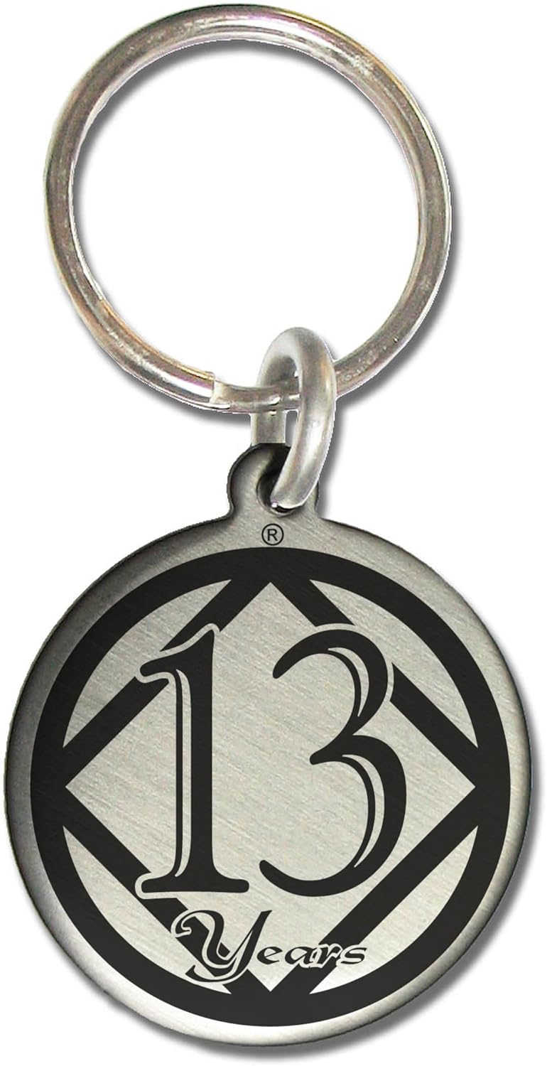 13 Year NA Narcotics Anonymous Anniversary Medallion Keychain for Clean Birthday with 3rd Step Prayer