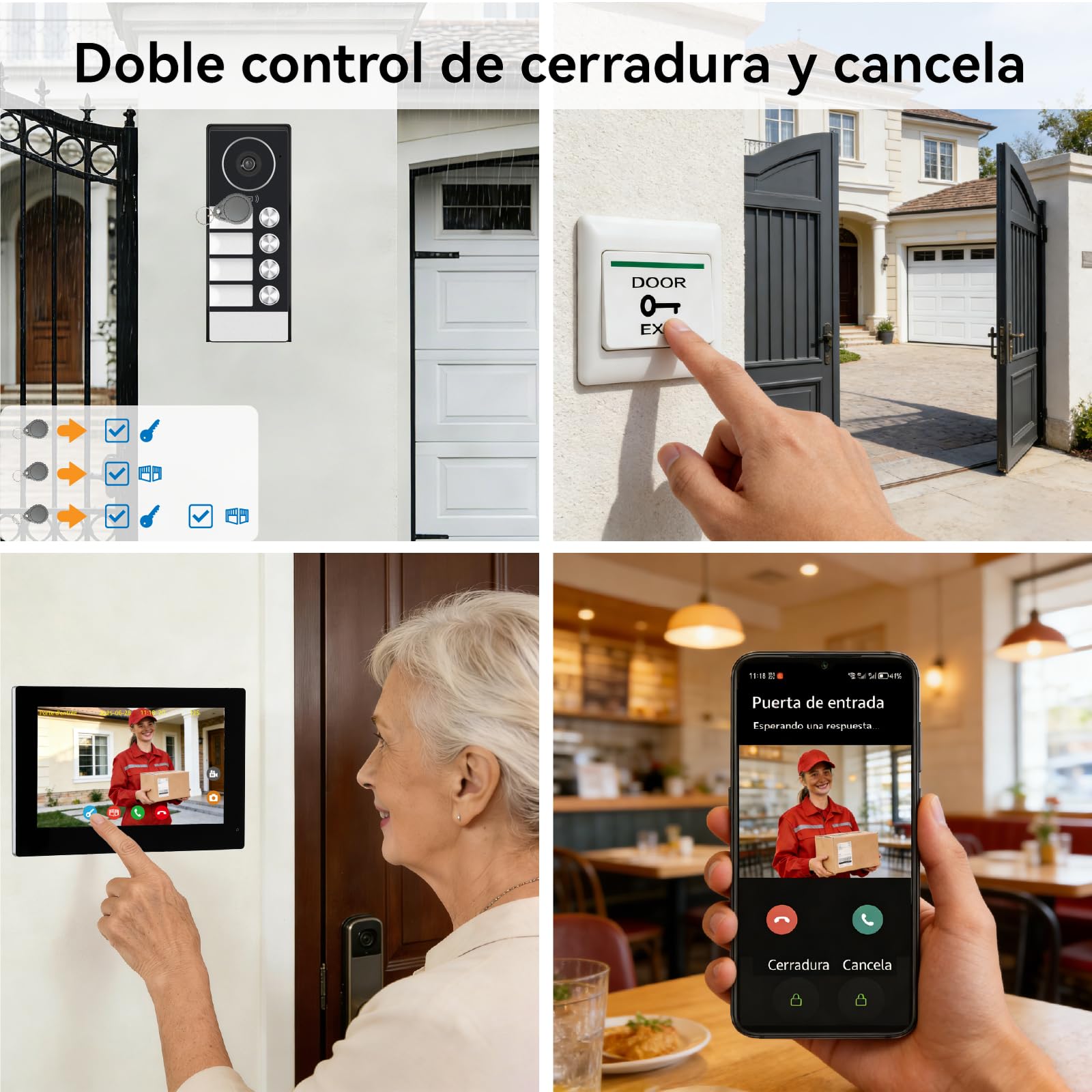 Videoportero WiFi 2 Hilos, Timbre Video Sistema Intercomunicador, Videoporteros Táctil 7",Timbre Metálico con Cámara,detección de Movimiento Humano, Kit para 4 familias