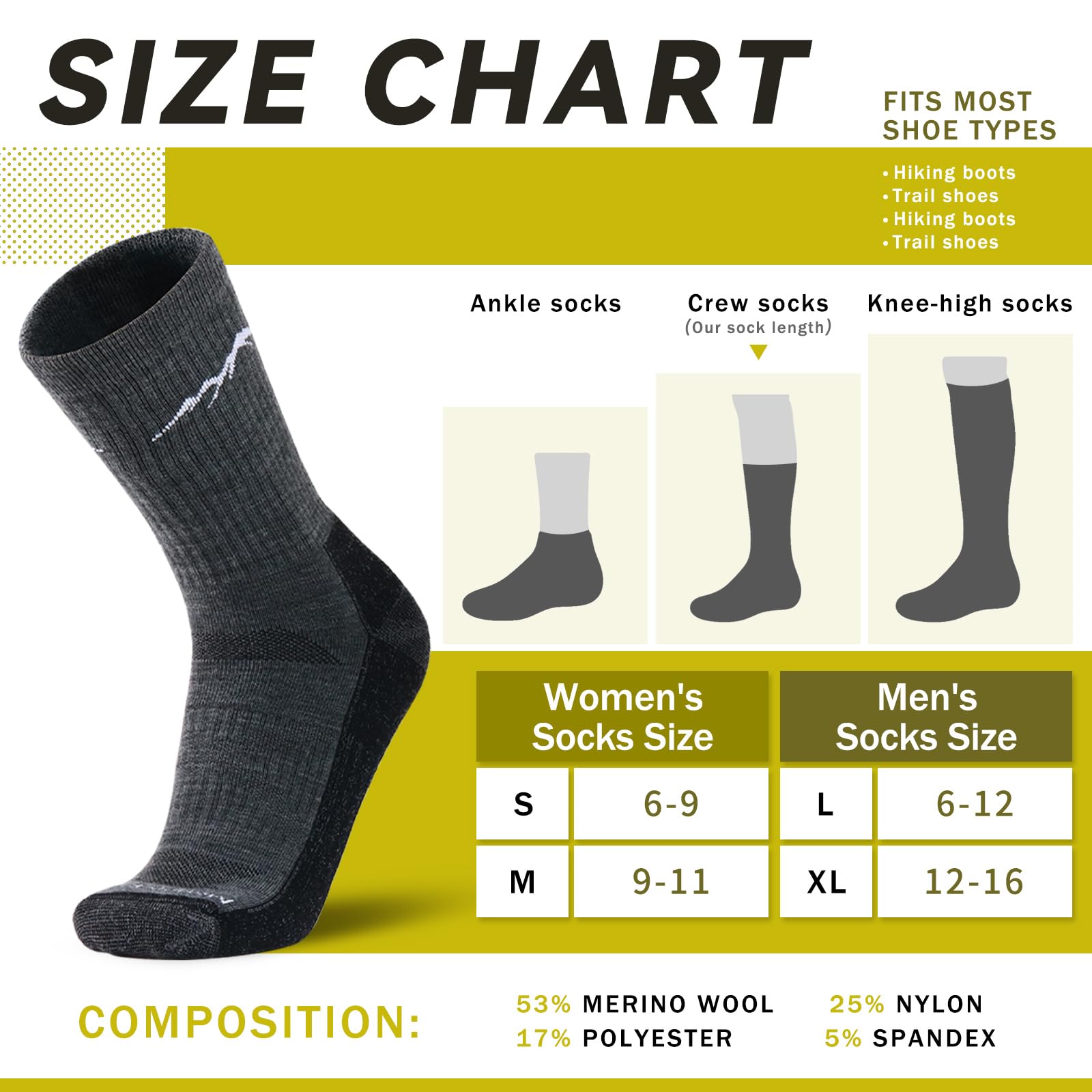 Merino Protect Calcetines Lana Merino Montaña Calcetines de Lana Gruesa Para Hombre Trekking Térmicos Ciclismo Montaña Caminar