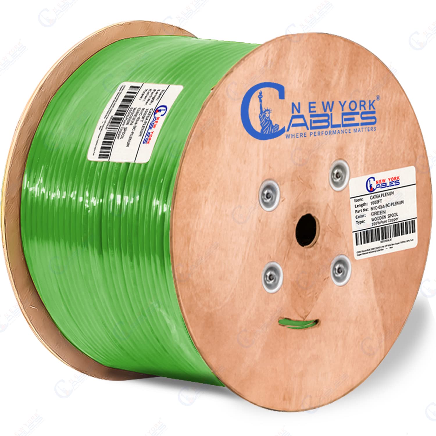 NewYork Cables | Cat6A Plenum (CMP) Cable 1000ft, 750MHz, PoE++ (4PPoE) | 100% Solid Bare Copper 10GB High Speed Ethernet Cable | 23AWG 4 Pair (UTP) Solid Conductors Available in 7 Colors (Yellow)