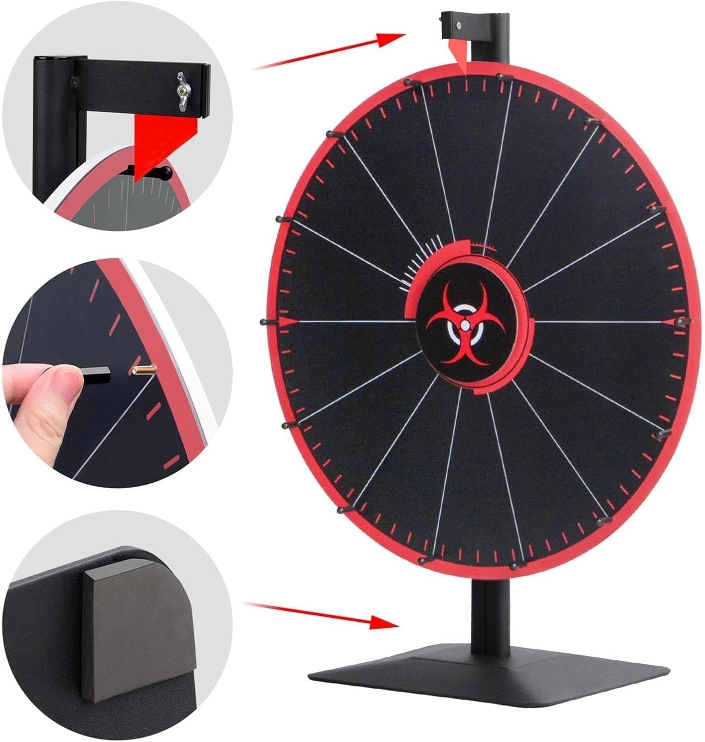 Ruota dei premi Nera Che Gira, Grande Ruota della Fortuna Regolabile da Tavolo o da Pavimento, Spinner for Roulette a 14 Slot, for fiere, Carnevale, Vinci Giochi di Giri della Fortuna.