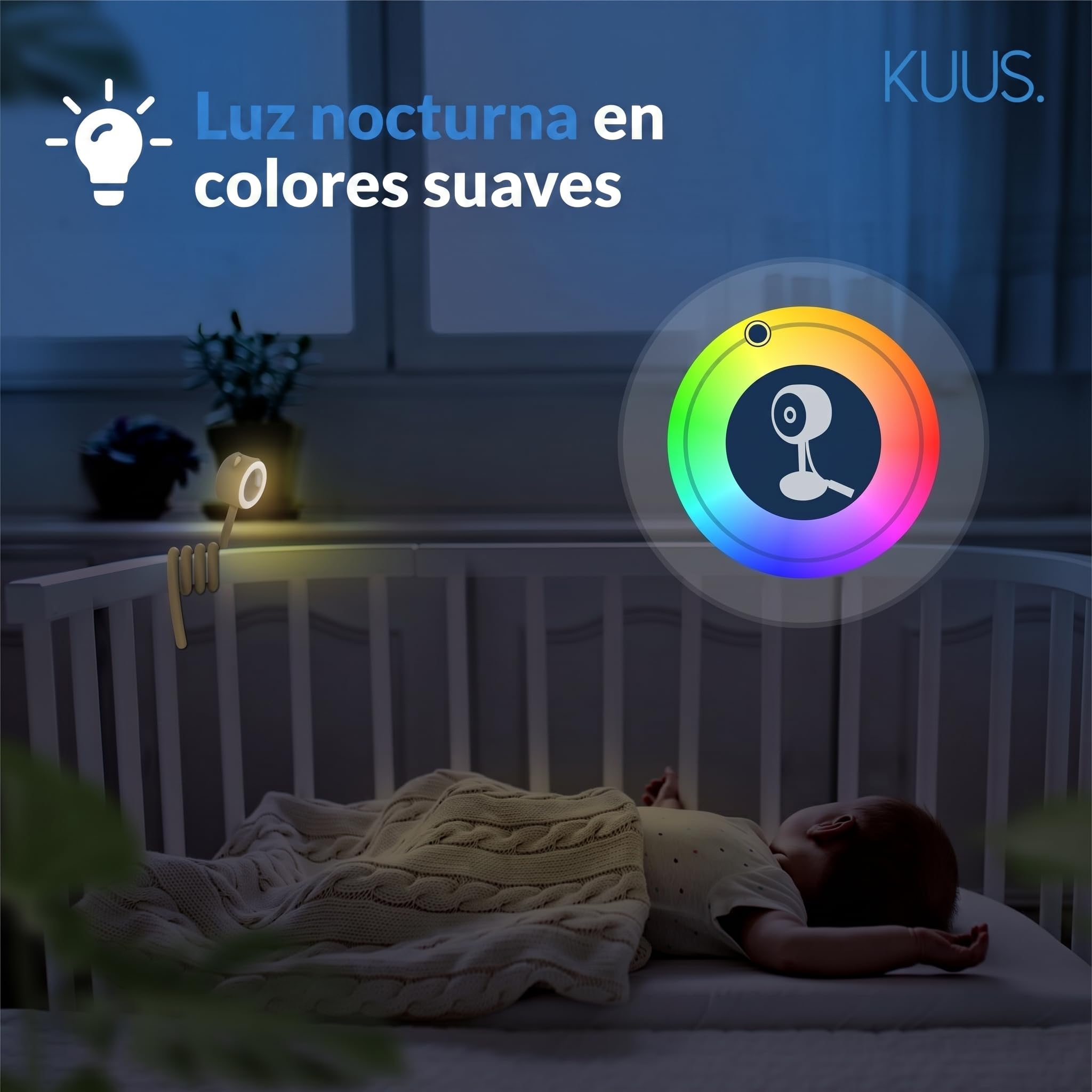KUUS. BM1 Vigilabebés Cámara Bebé 2K WiFi App, Cámara Vigilancia Bebe Detección Llanto Ruido Blanco, Cámara Interior WiFi, Audio Bidireccional, Visión Nocturna, SD 32 GB Class U1