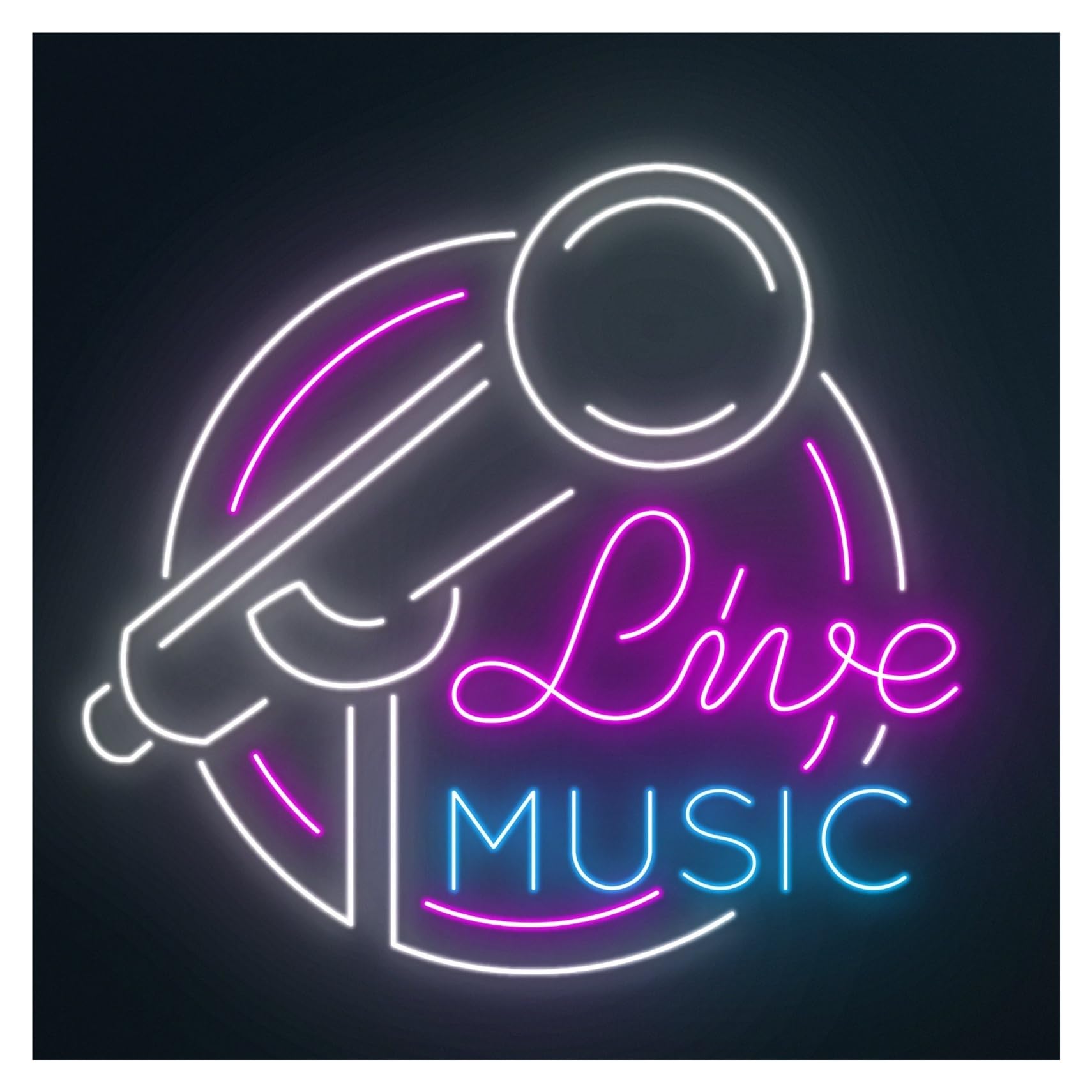 RONGCH Hanging Art Signs Live Music Neon Sign Karaoke Led Light Club Room Wall Decor Pub Studio Cafe Storefront Window Display Business Entrance 50cm
