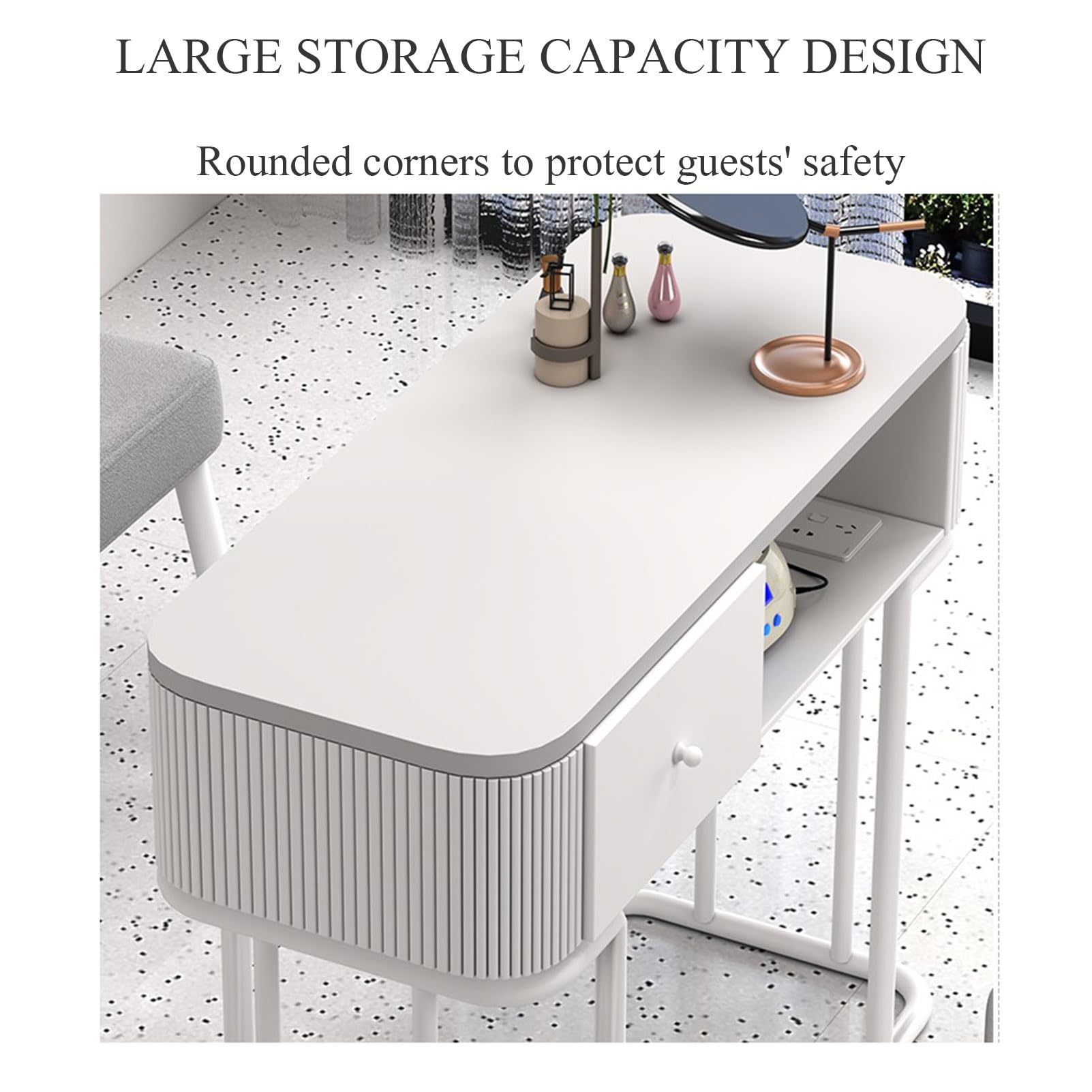 Tavolo per unghie compatto moderno,Tavolo per manicure per artisti,Scrivania per salone spa in legno,Postazione di lavoro per bellezza,Stazione per tavolo per manicure e truccatura Con ripiani apert