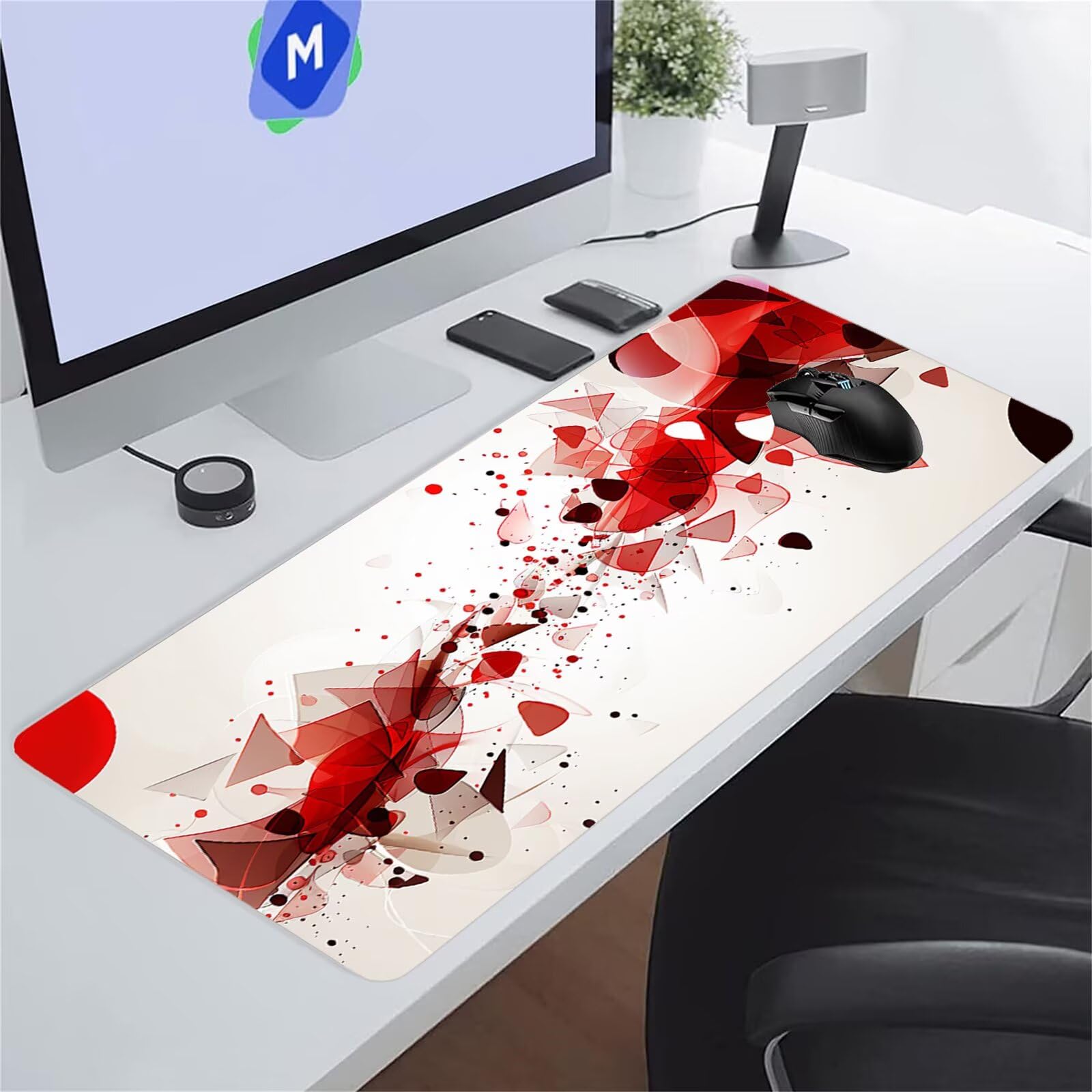 Tapis de Souris XXL Gaming Géométrie Rouge Tapis de Souris Gamer 1500x800x2 mm Grand Tapis de Bureau avec Base en Caoutchouc Antidérapante pour Bureau, Études, Gaming