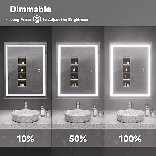 Miniatura 5 de TEMBIFROST 36×28 inch LED Bathroom Mirror Vanity Makeup Mirror with Lights Wall Mounted Anti-Fog Dimmable and Lighted Mirror HorizontalVertical