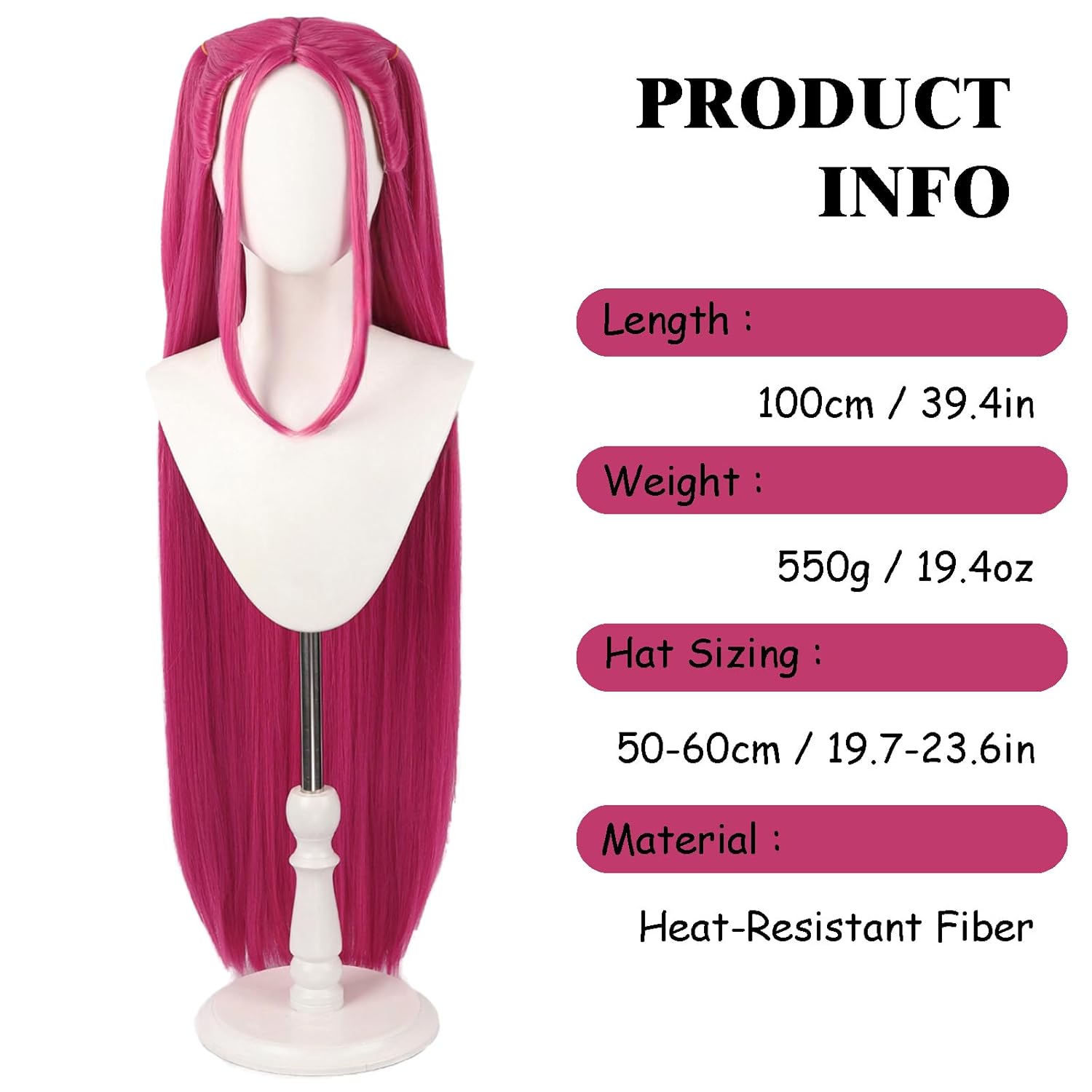 Pink Kp Dance Wig Halloween Costume Hair - 37" Drag Queen Length for Dance Covers Parties (Pink) - Image 3