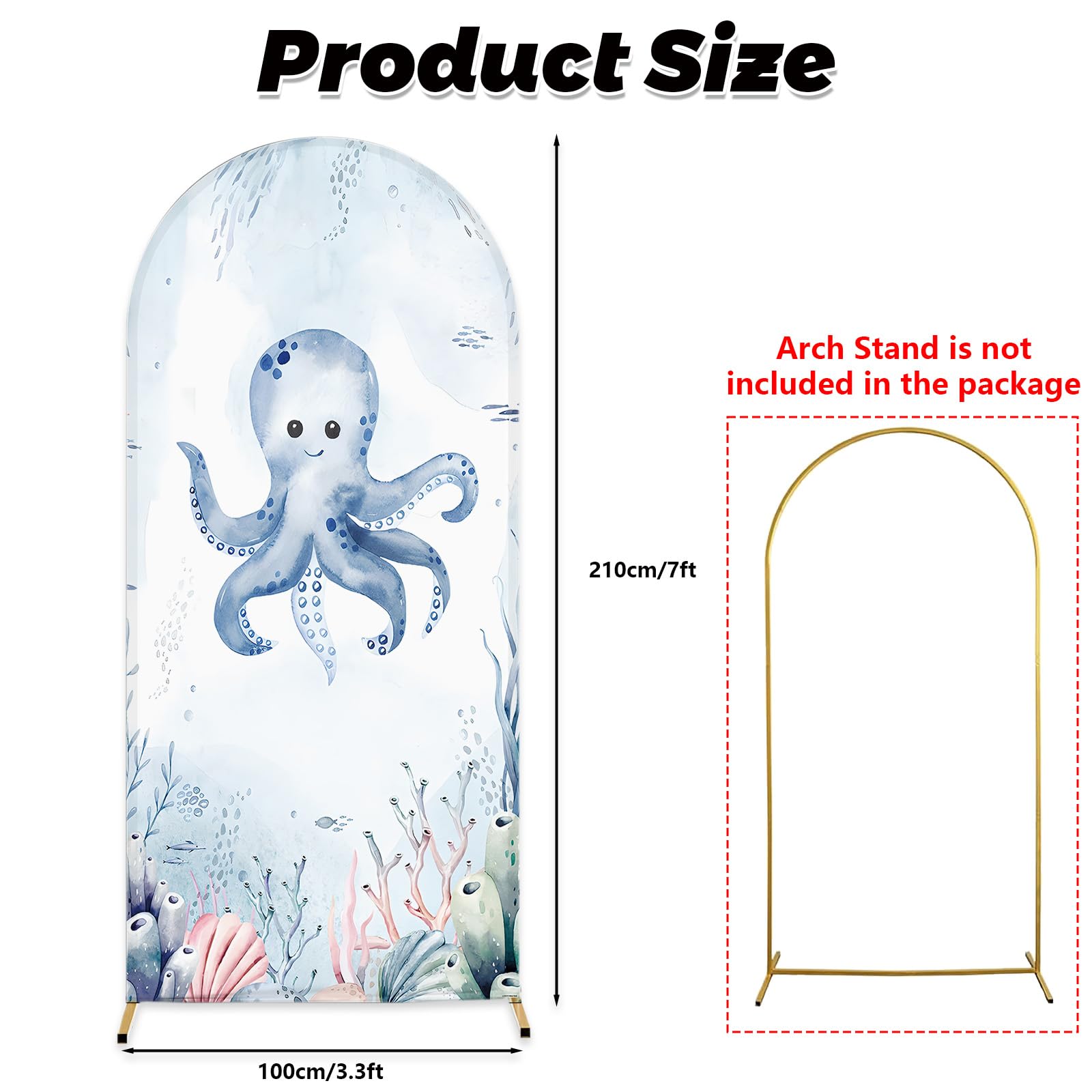 AIBIIN 100 x 210 cm sottomarino a forma di arco marino sfondo sotto il mare tema polpo arco copertura per Birthda Baby Shower torta Smash Party Decor