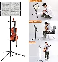 Vista 1 de Klvied Soporte de partituras profesional con colgador de violín, soporte plegable y portátil para violín con estuche de viaje, color negro