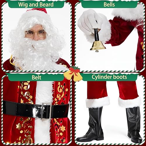 Miniatura 6 de Neragron Santa Claus Costume for Men, 15pcs Deluxe Christmas Adult Santa Costume Set Santa Claus Suit Adult Men Santa Outfit