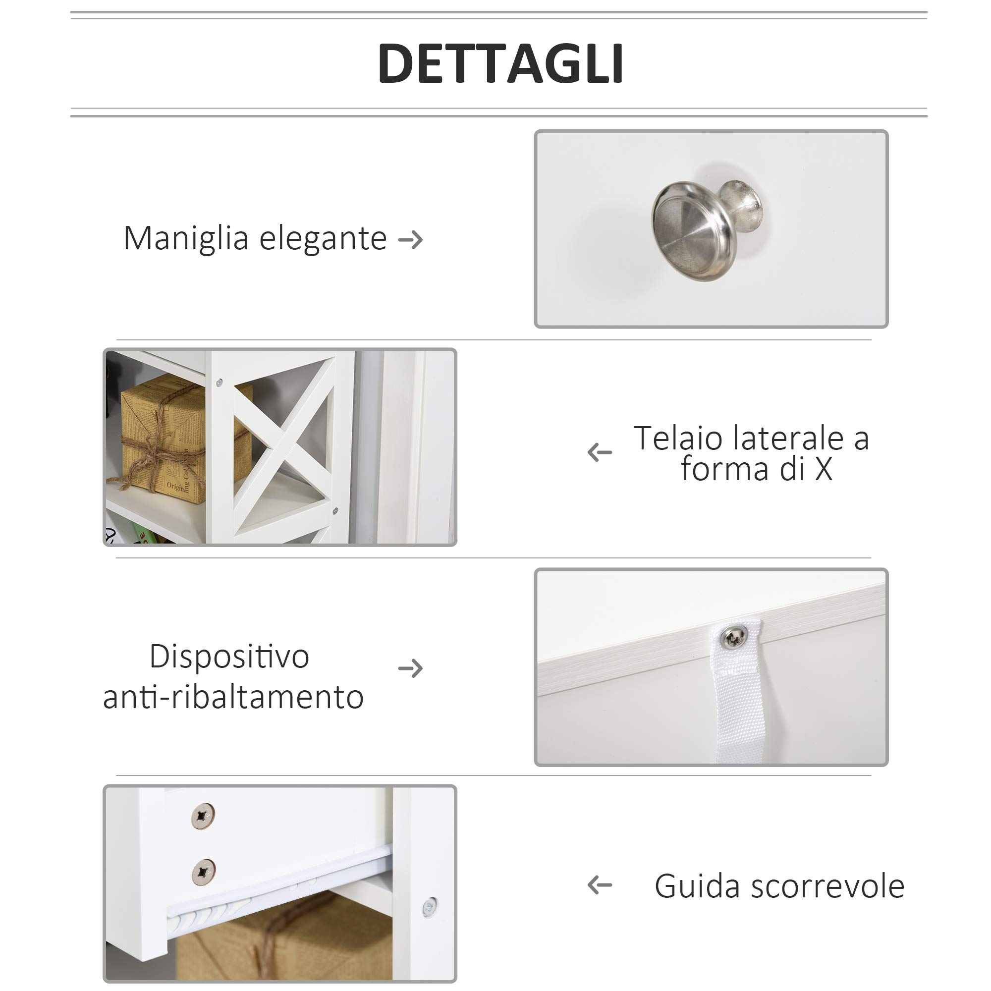 homcom Tavolo Consolle con 2 Cassetti e 2 Mensole, Mobile da Ingresso e Soggiorno in MDF, 100x30.5x80cm, Bianco